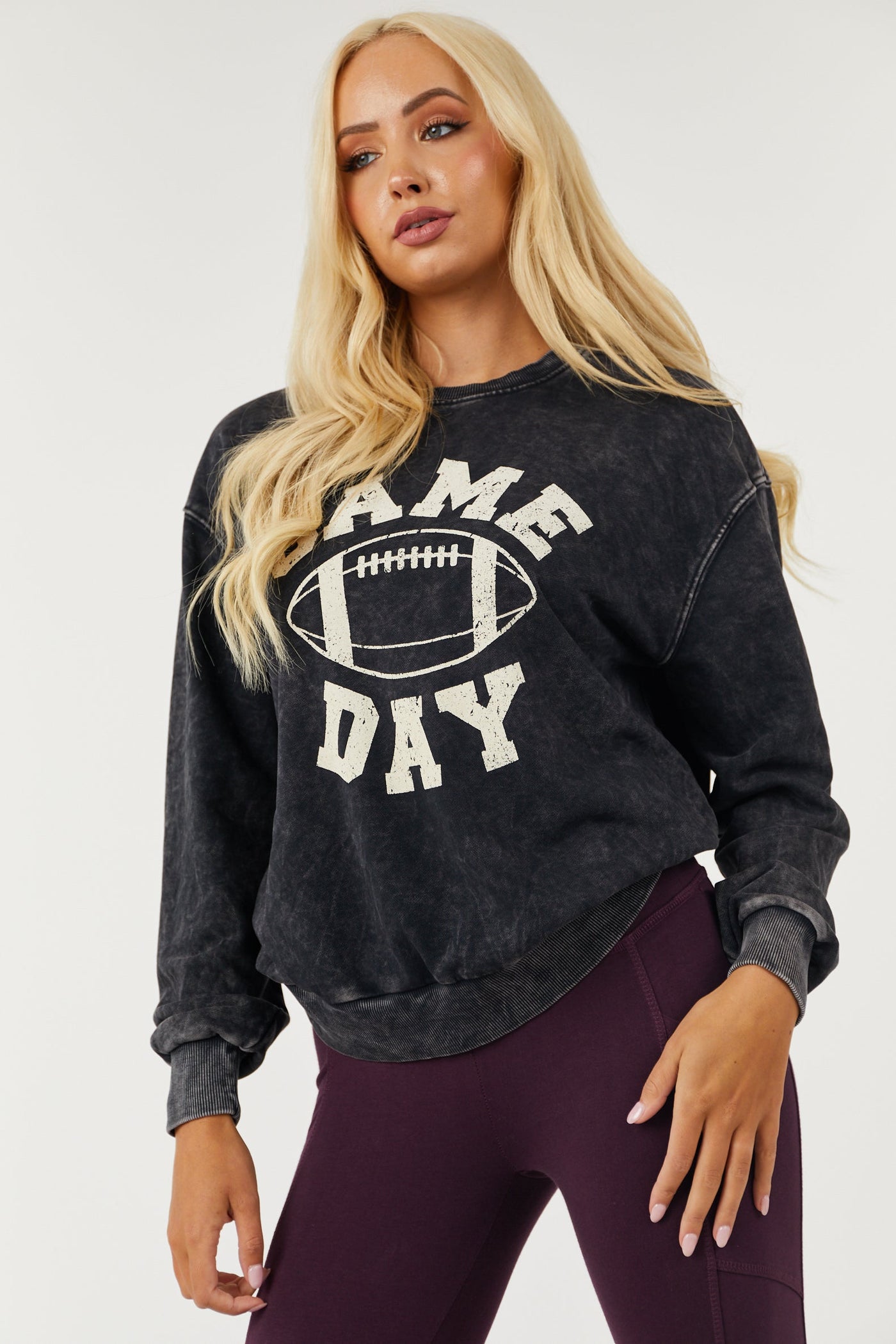 Black Mineral Wash 'Game Day' Football Sweatshirt