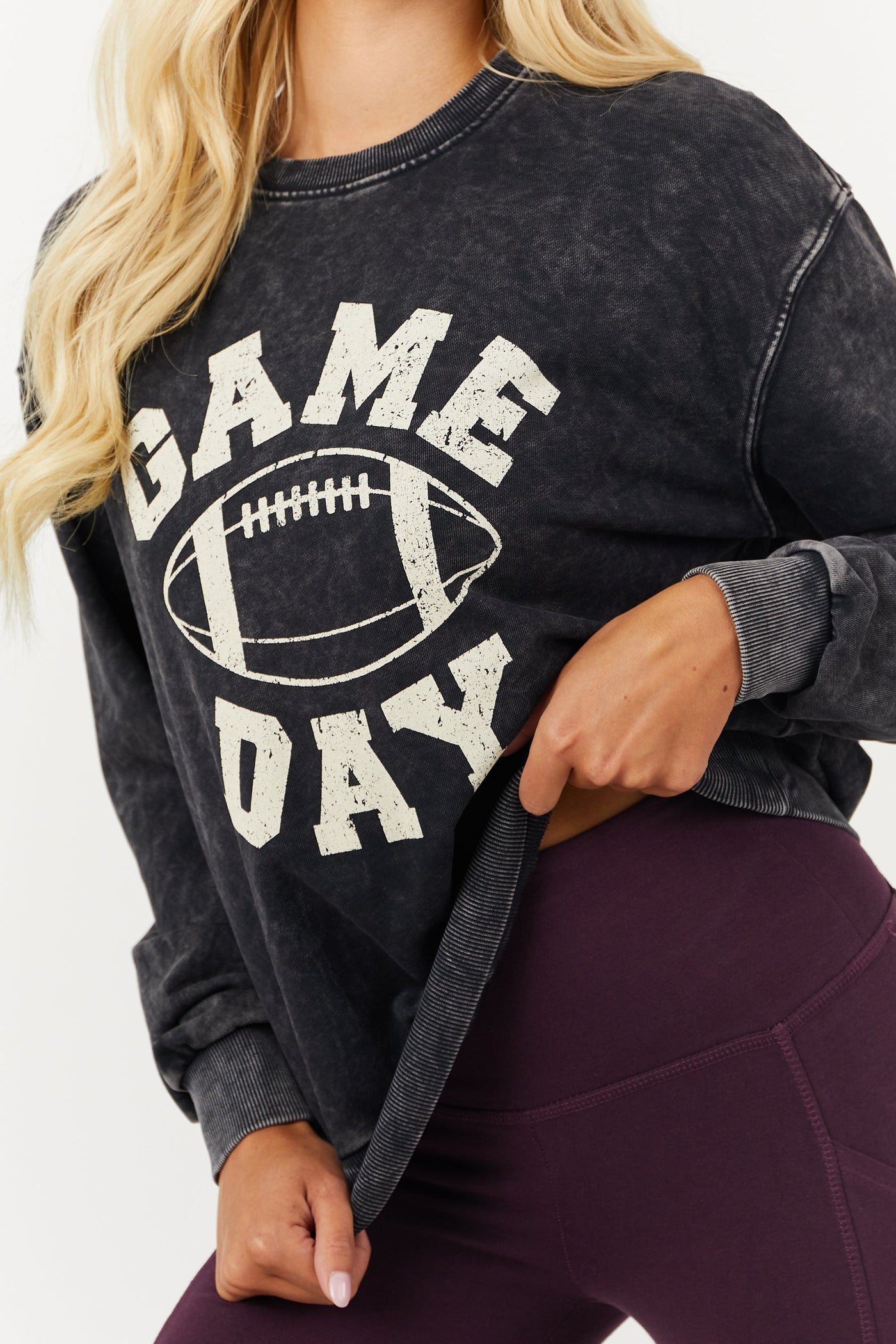Black Mineral Wash 'Game Day' Football Sweatshirt