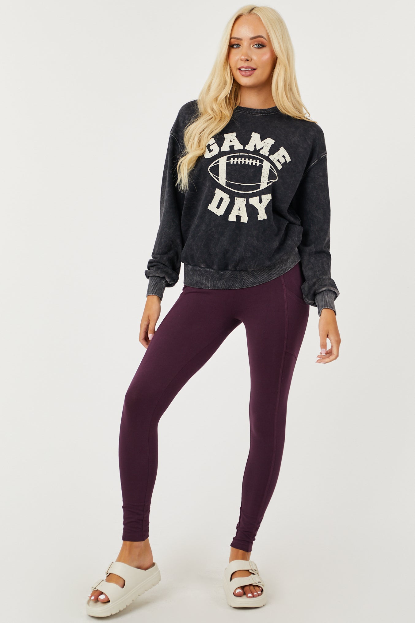Black Mineral Wash 'Game Day' Football Sweatshirt
