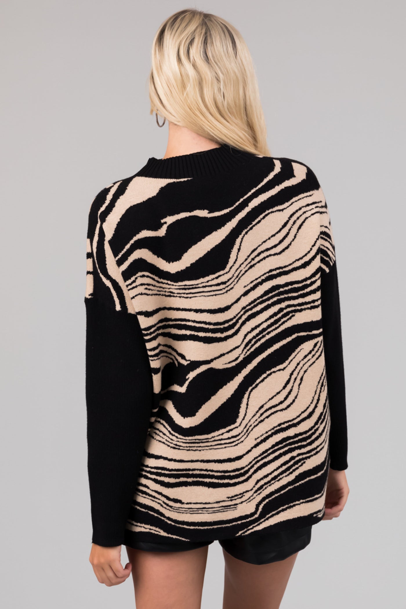 Black Mock Neck Marble Print Sweater