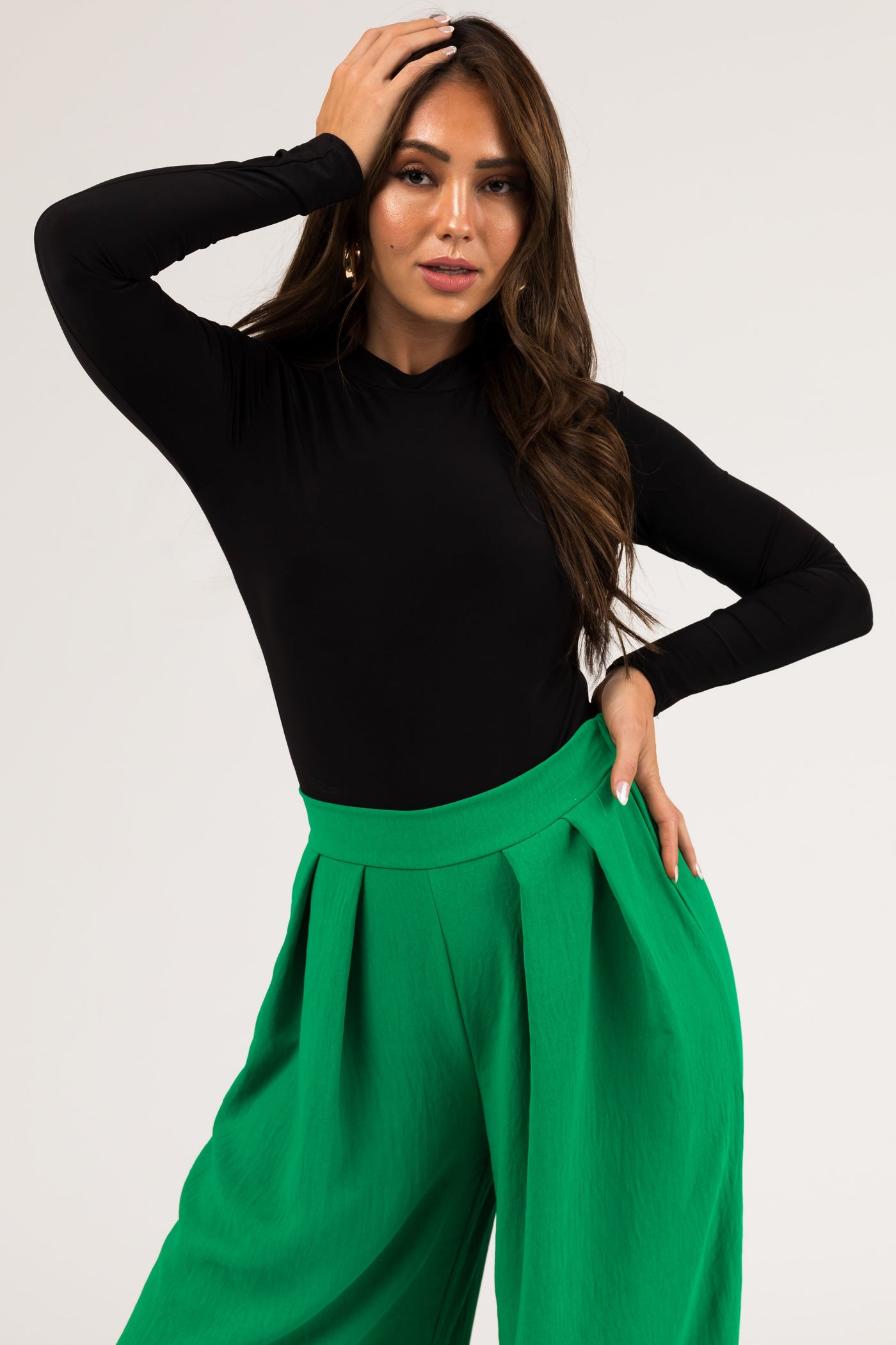 Black Mock Neck Oval Open Back Seamless Bodysuit