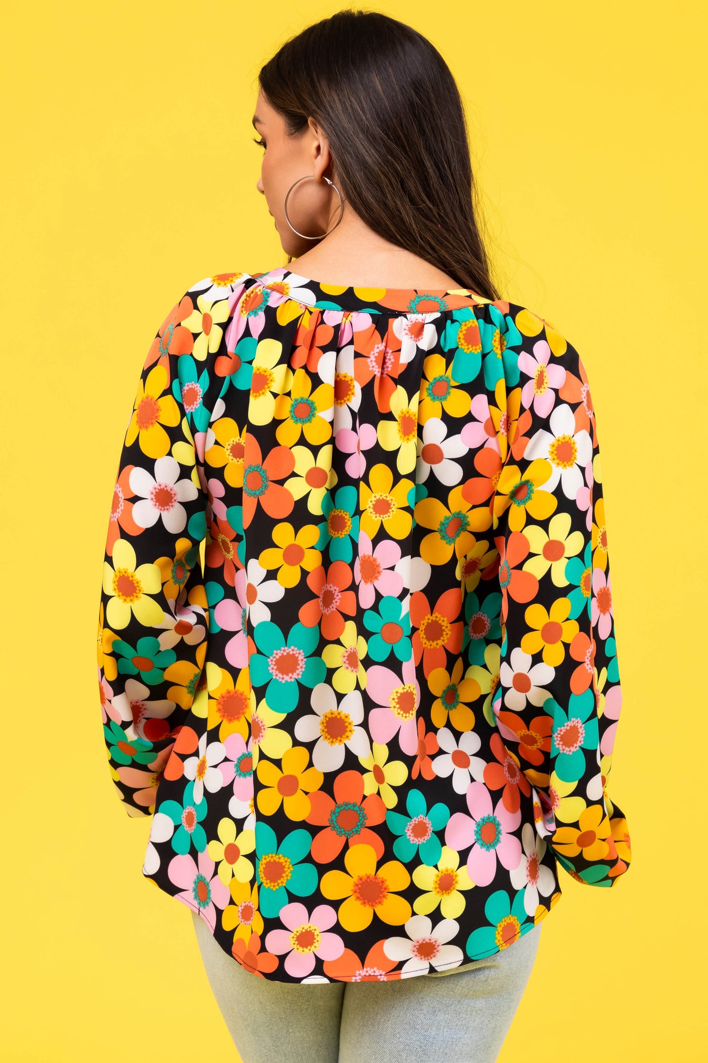 Black Multicolor Floral Print Blouse