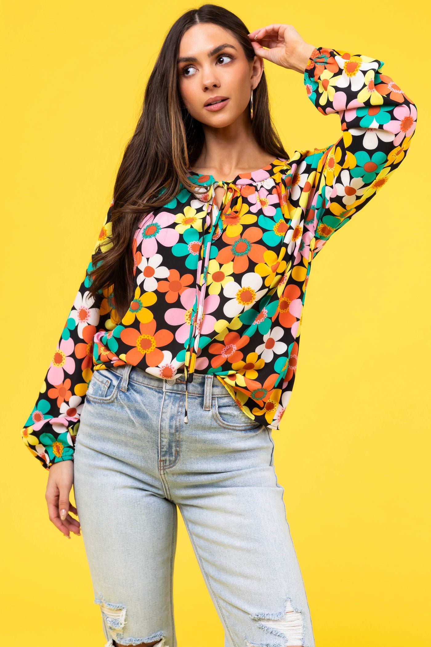 Black Multicolor Floral Print Blouse
