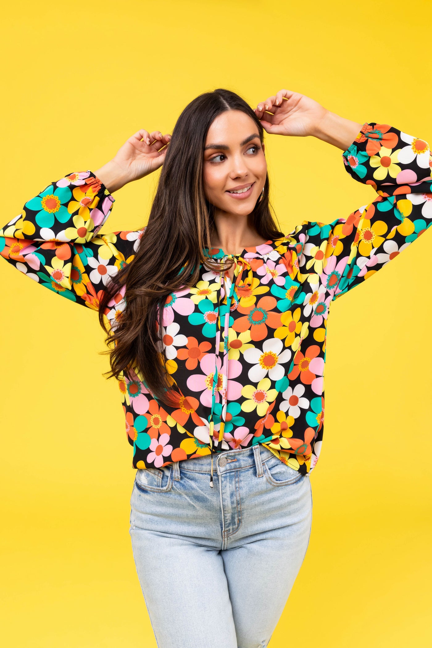 Black Multicolor Floral Print Blouse