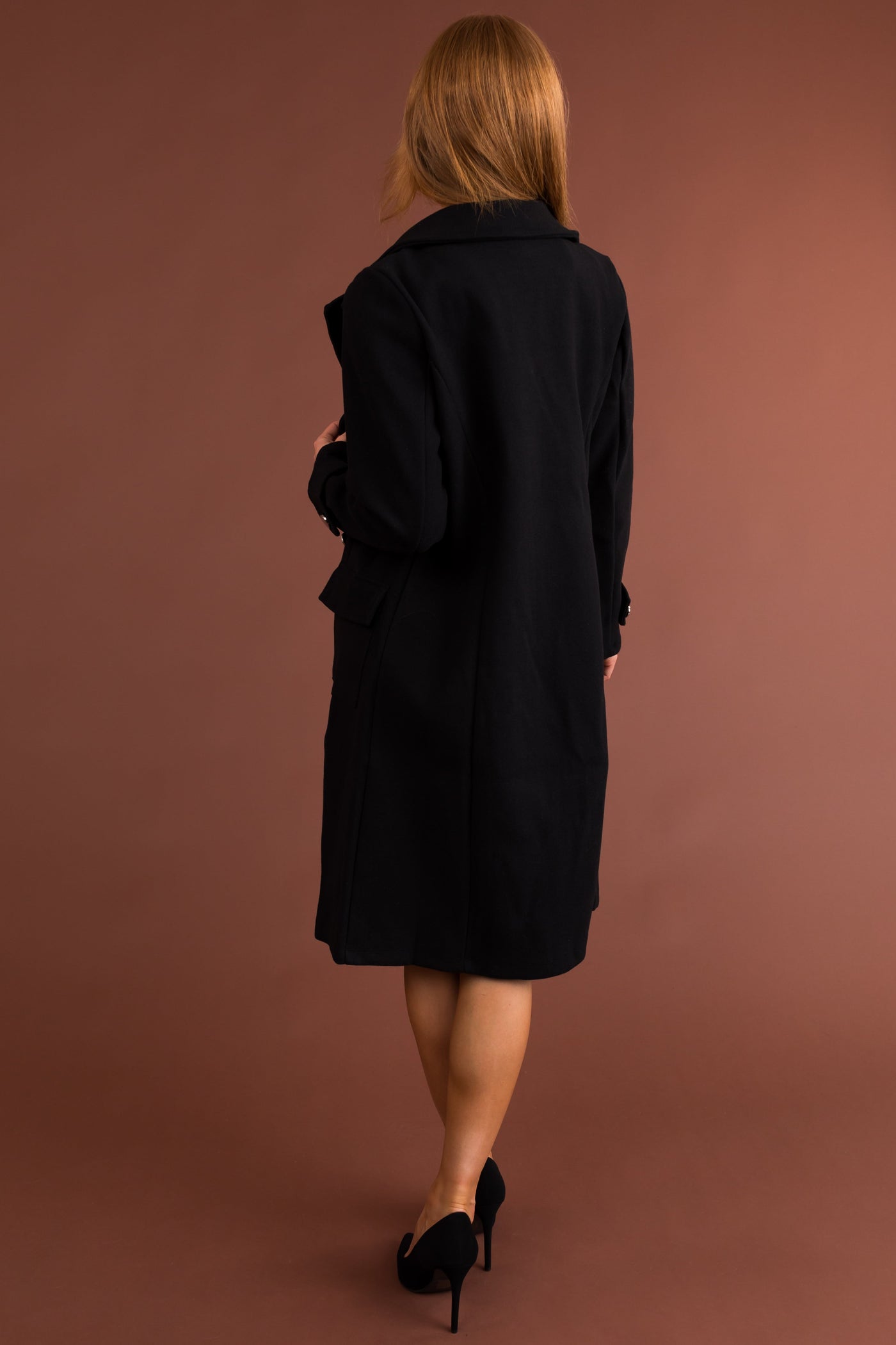 Black Notch Collar Double Button Coat