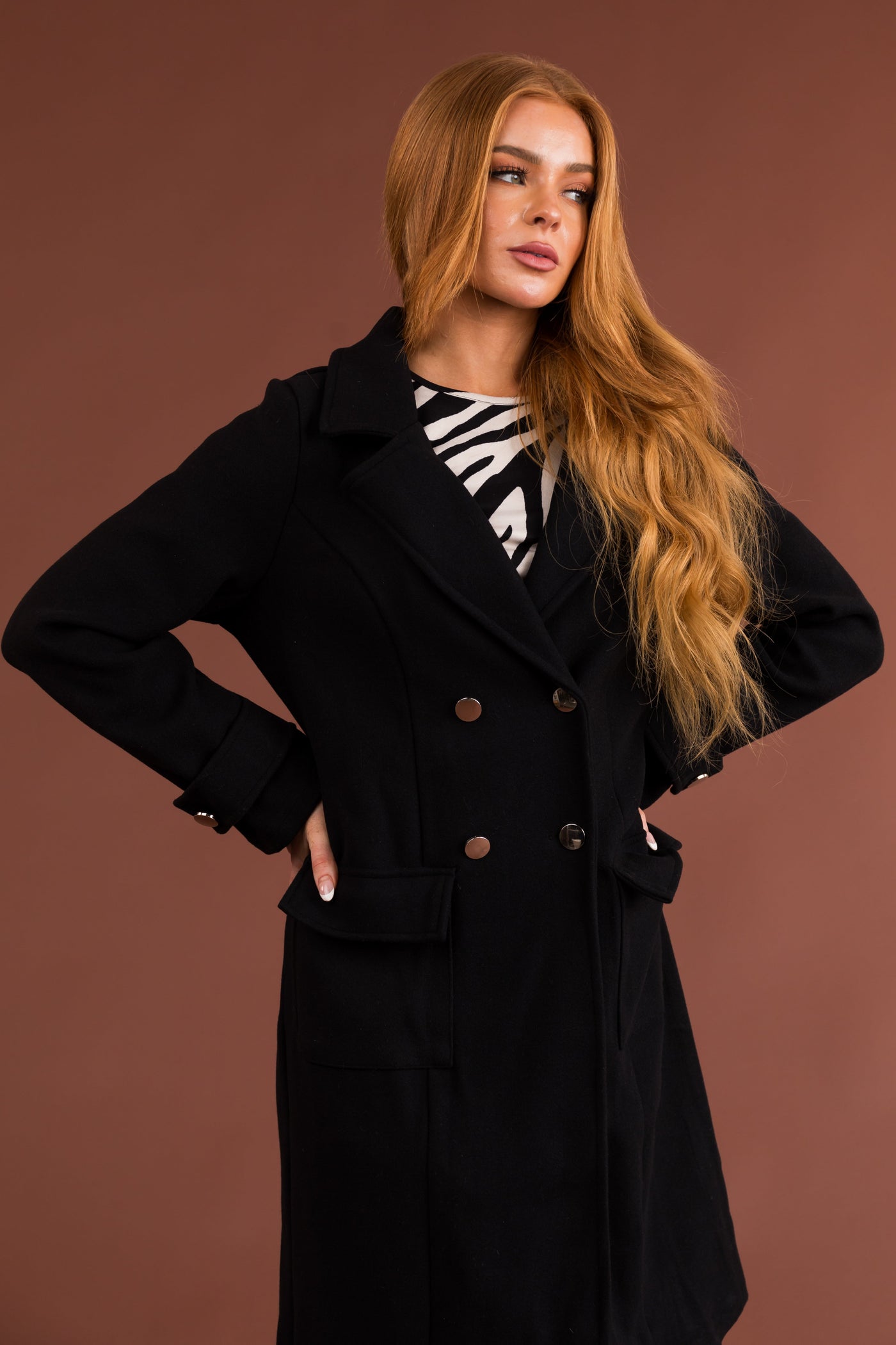 Black Notch Collar Double Button Coat