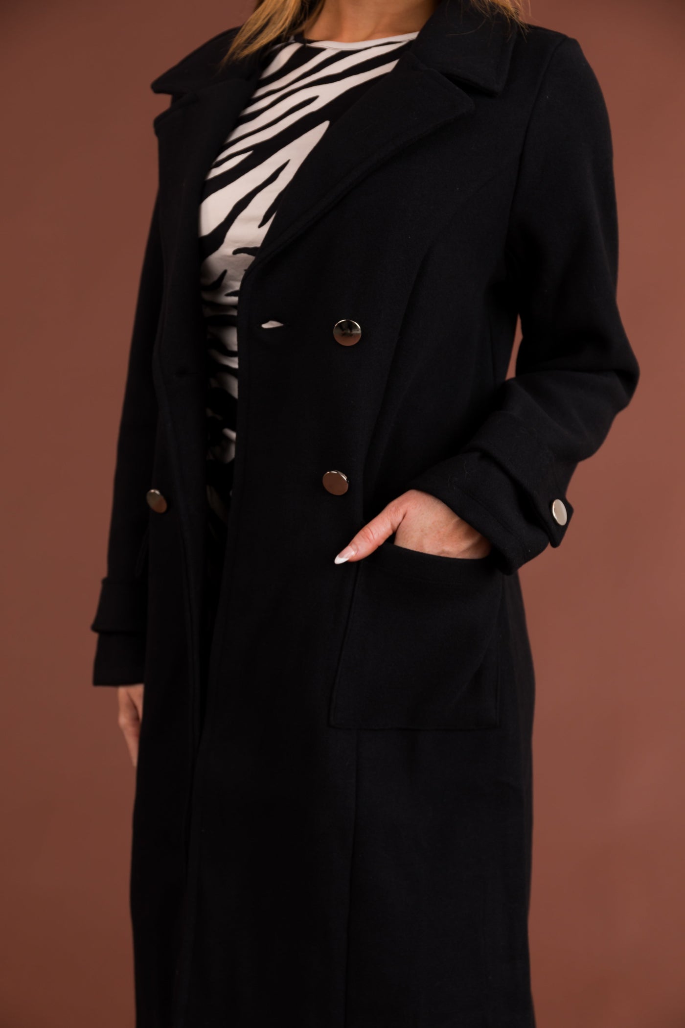 Black Notch Collar Double Button Coat