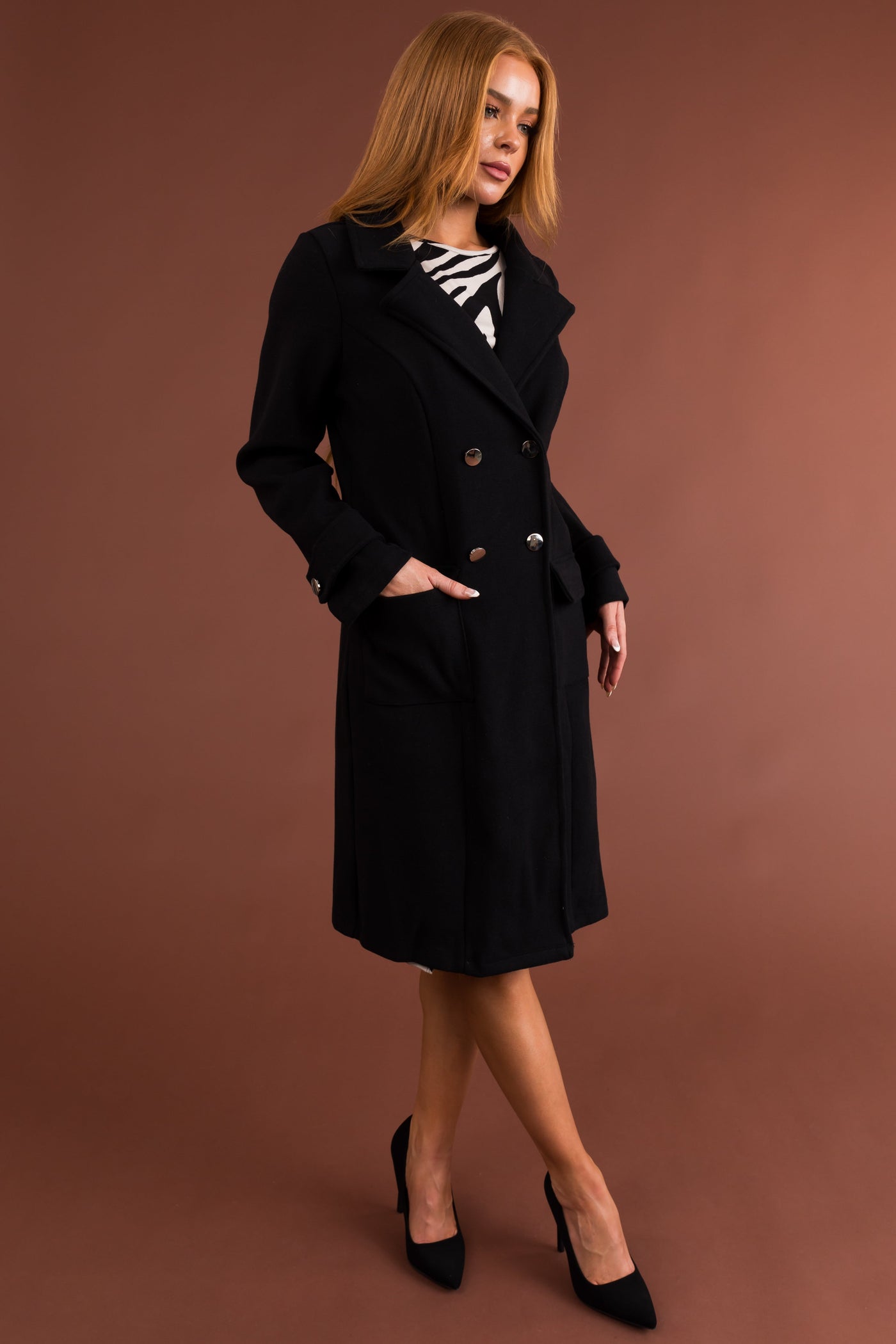 Black Notch Collar Double Button Coat