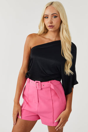 Black One Shoulder Dolman Sleeve Soft Knit Top