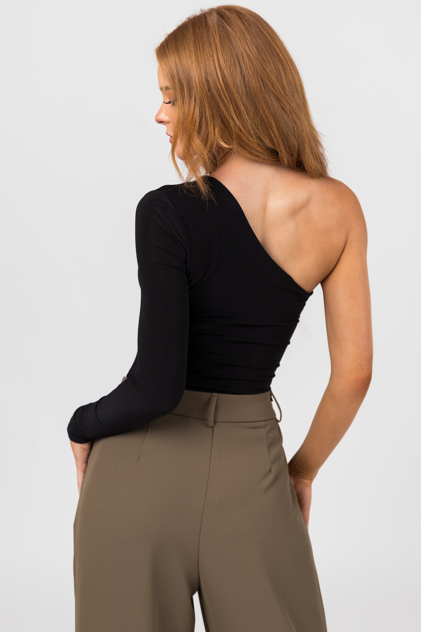 Black One Shoulder Long Sleeve Bodysuit