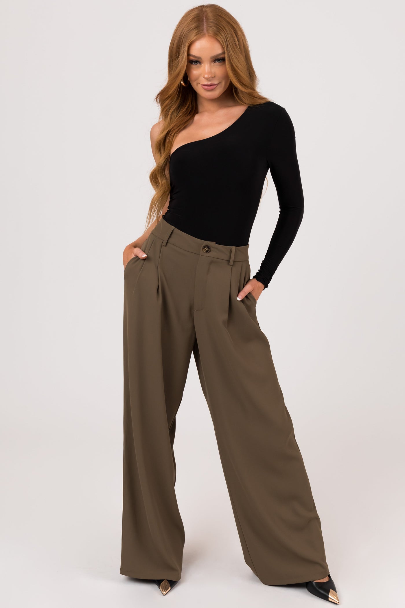 Black One Shoulder Long Sleeve Bodysuit