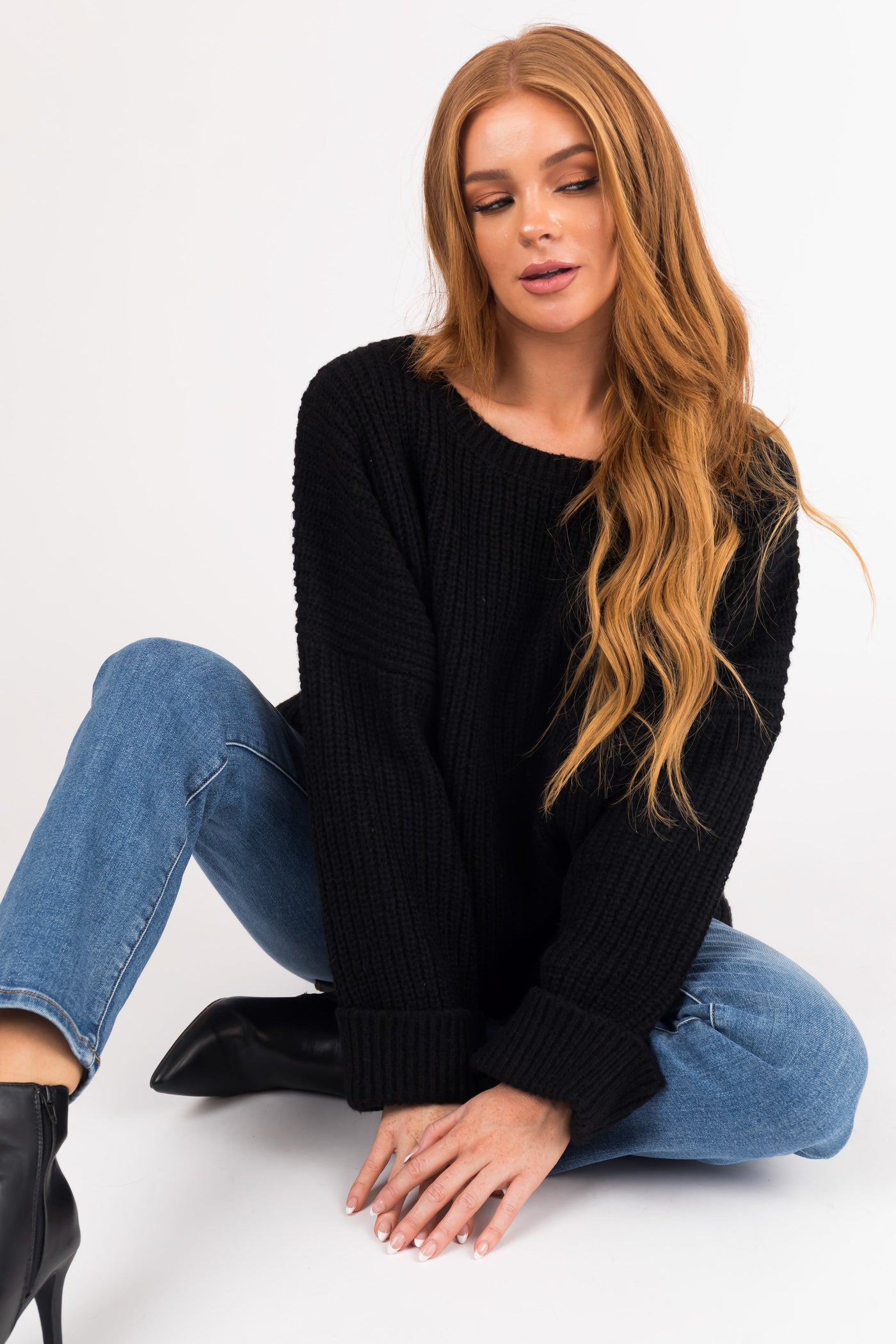 Black Oversized Chest Pocket Cozy Sweater
