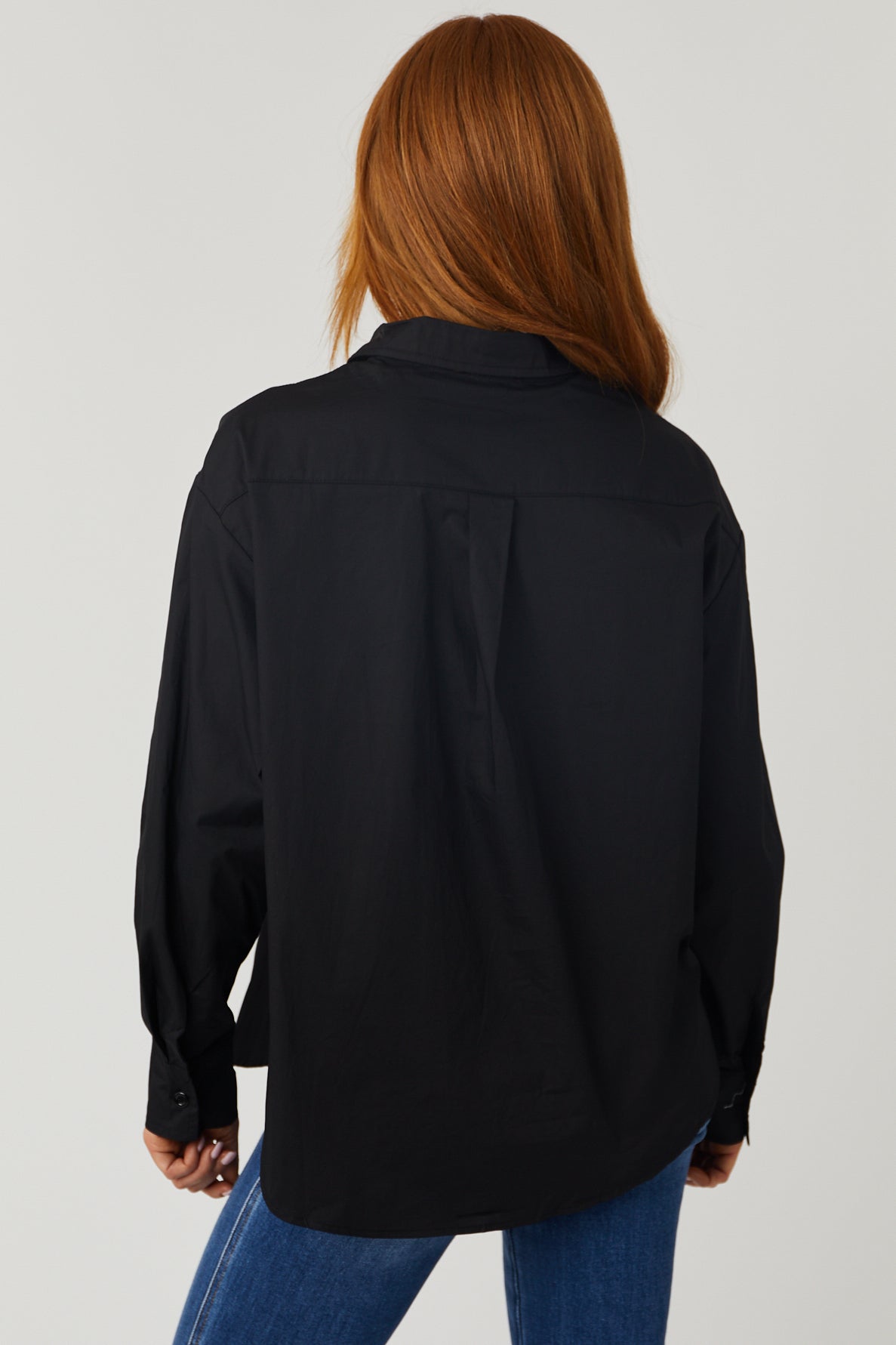 Black Oversized Long Sleeve Button Down Blouse