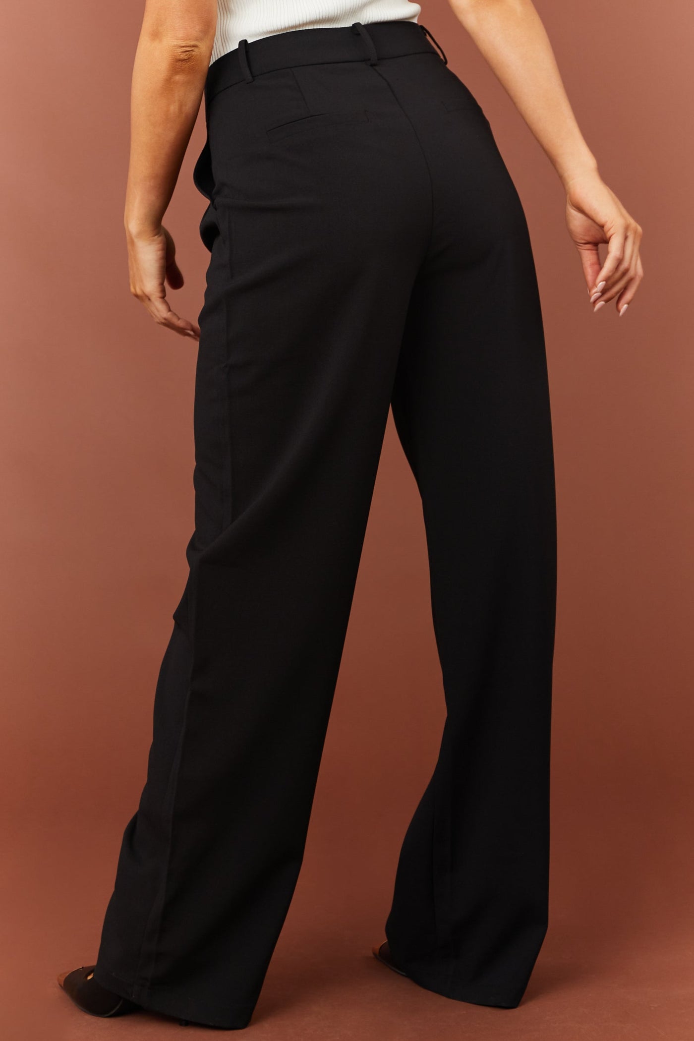 Black Pleated Wide Leg Twill Pants