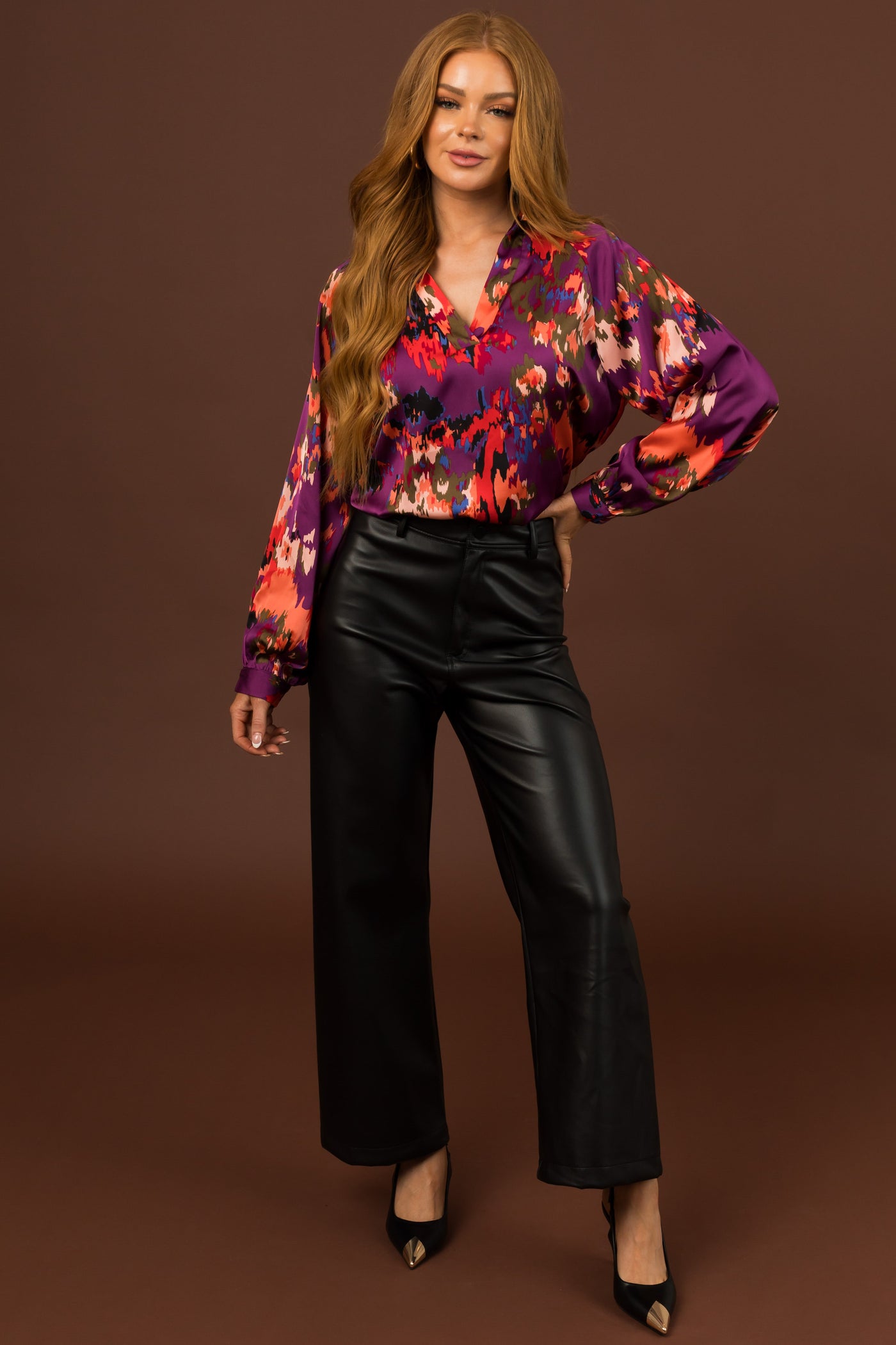 Black Pleather Wide Leg High Waisted Pants