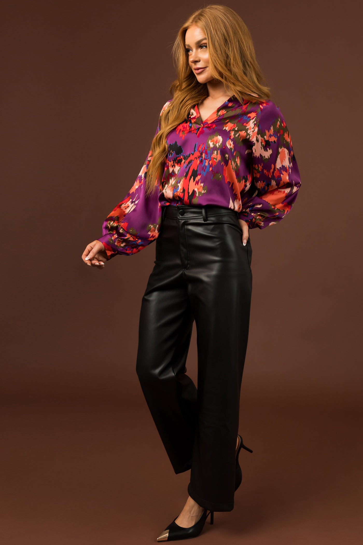 Black Pleather Wide Leg High Waisted Pants