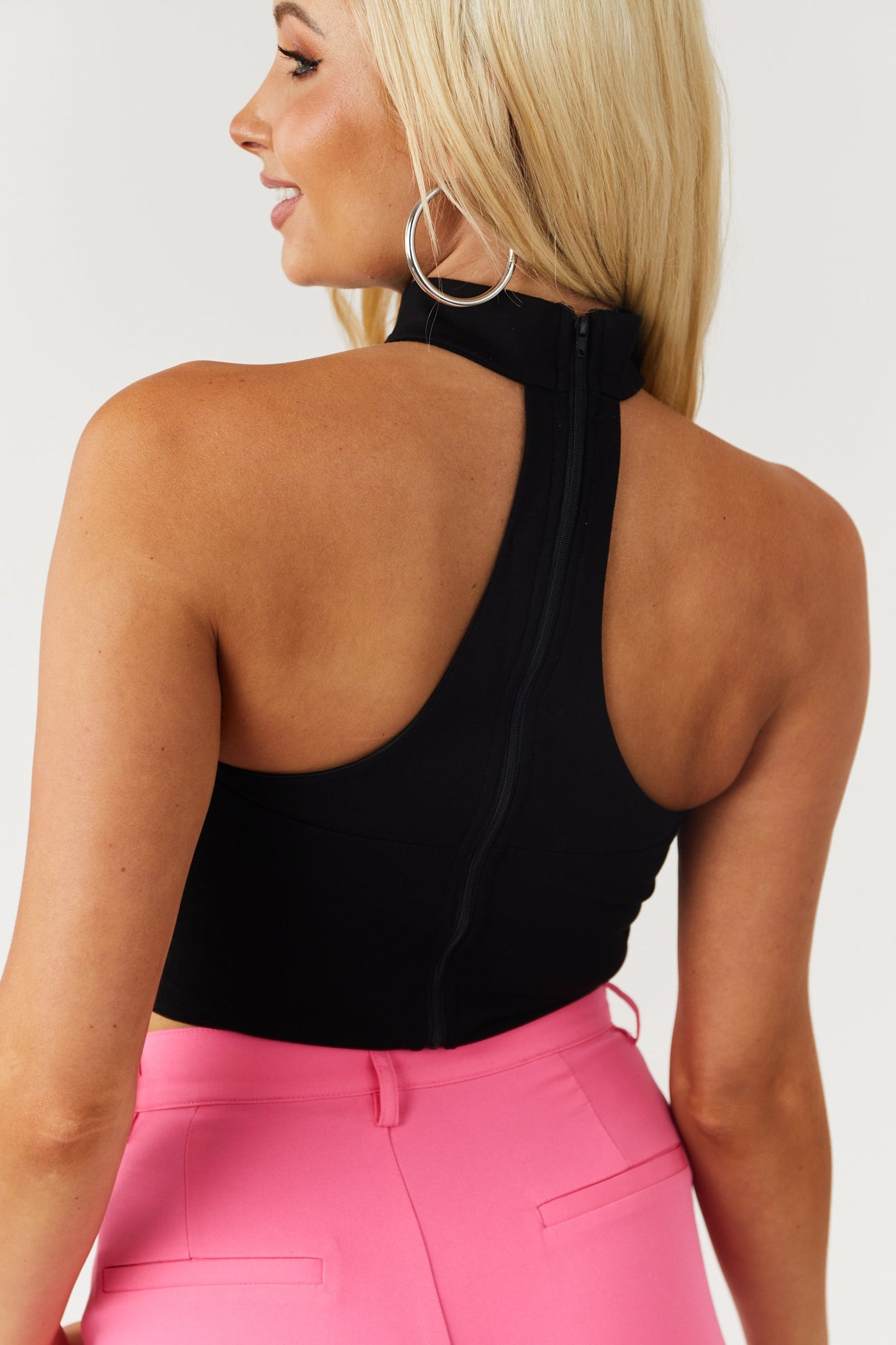 Black Racerback Mock Neck Strapless Crop Top