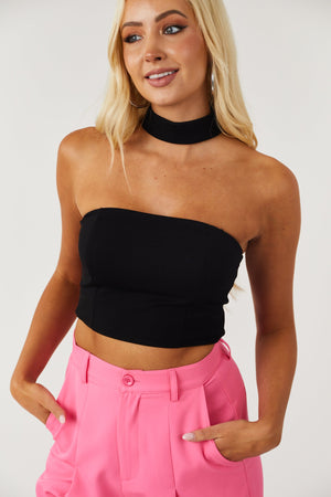 Black Racerback Mock Neck Strapless Crop Top