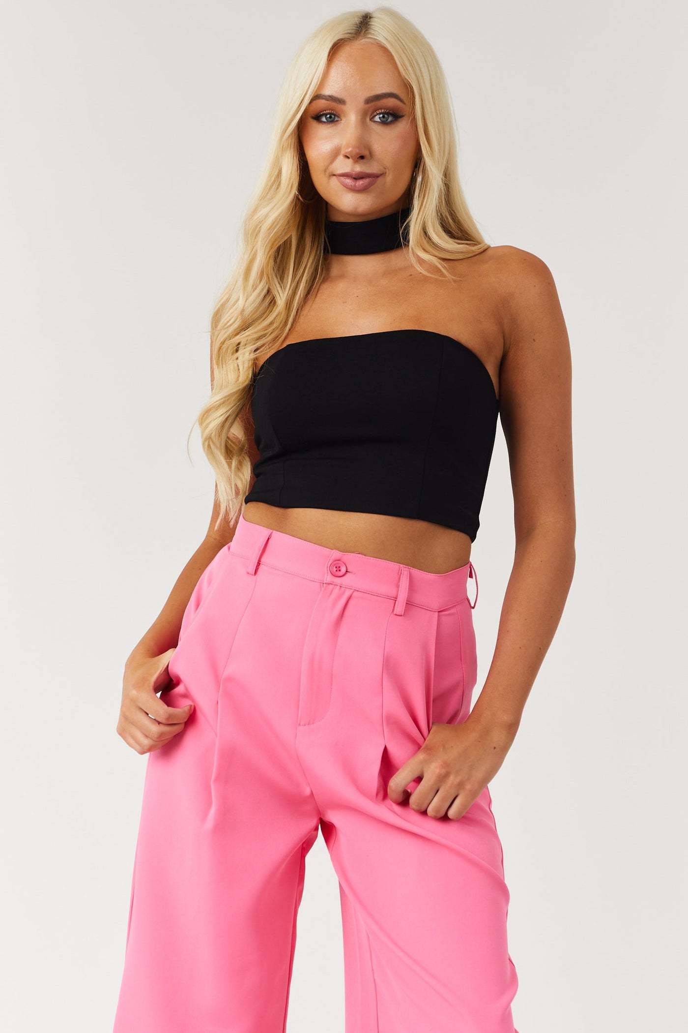 Black Racerback Mock Neck Strapless Crop Top
