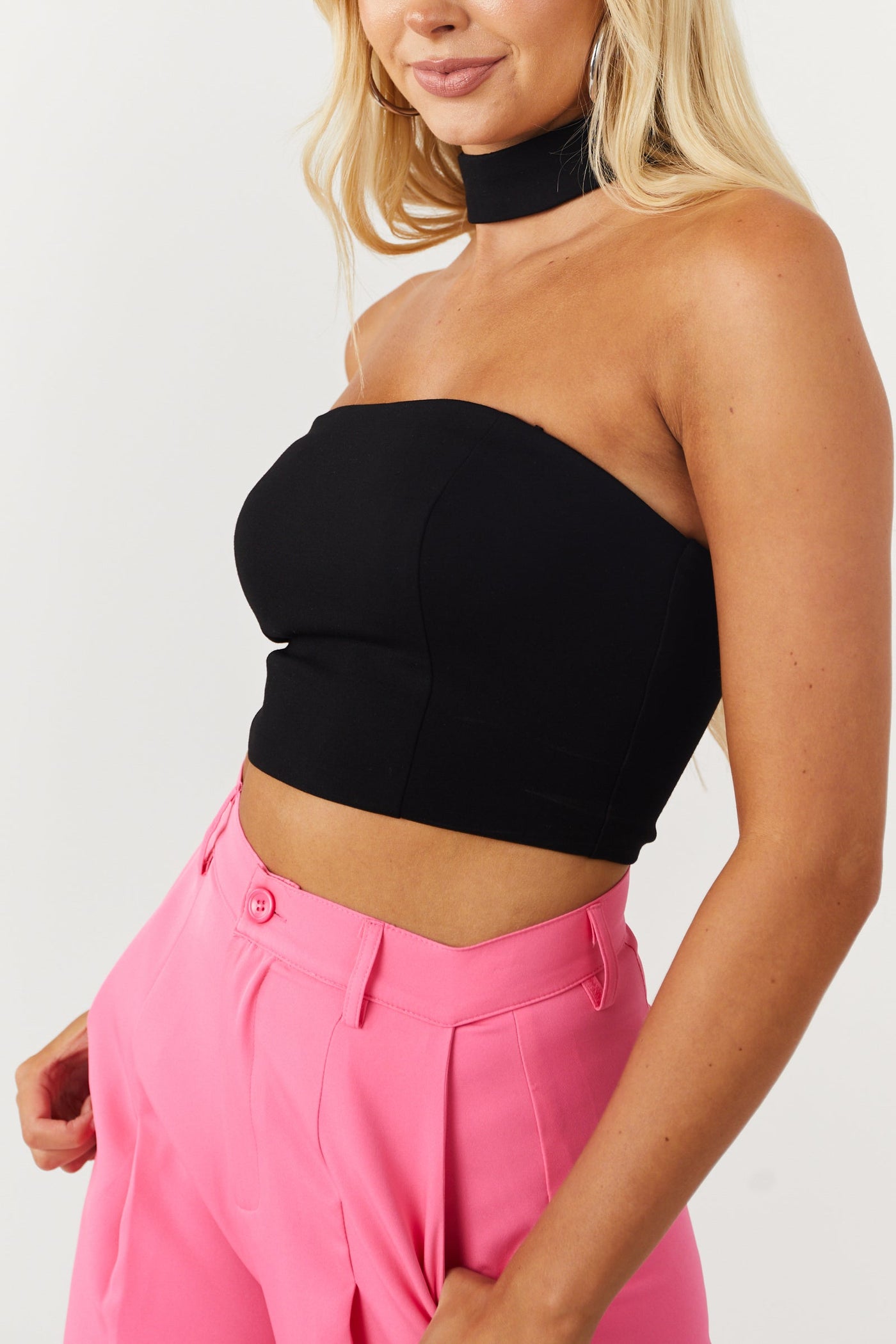 Black Racerback Mock Neck Strapless Crop Top