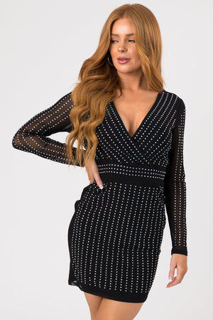 Black Rhinestone and Mesh Mini Dress