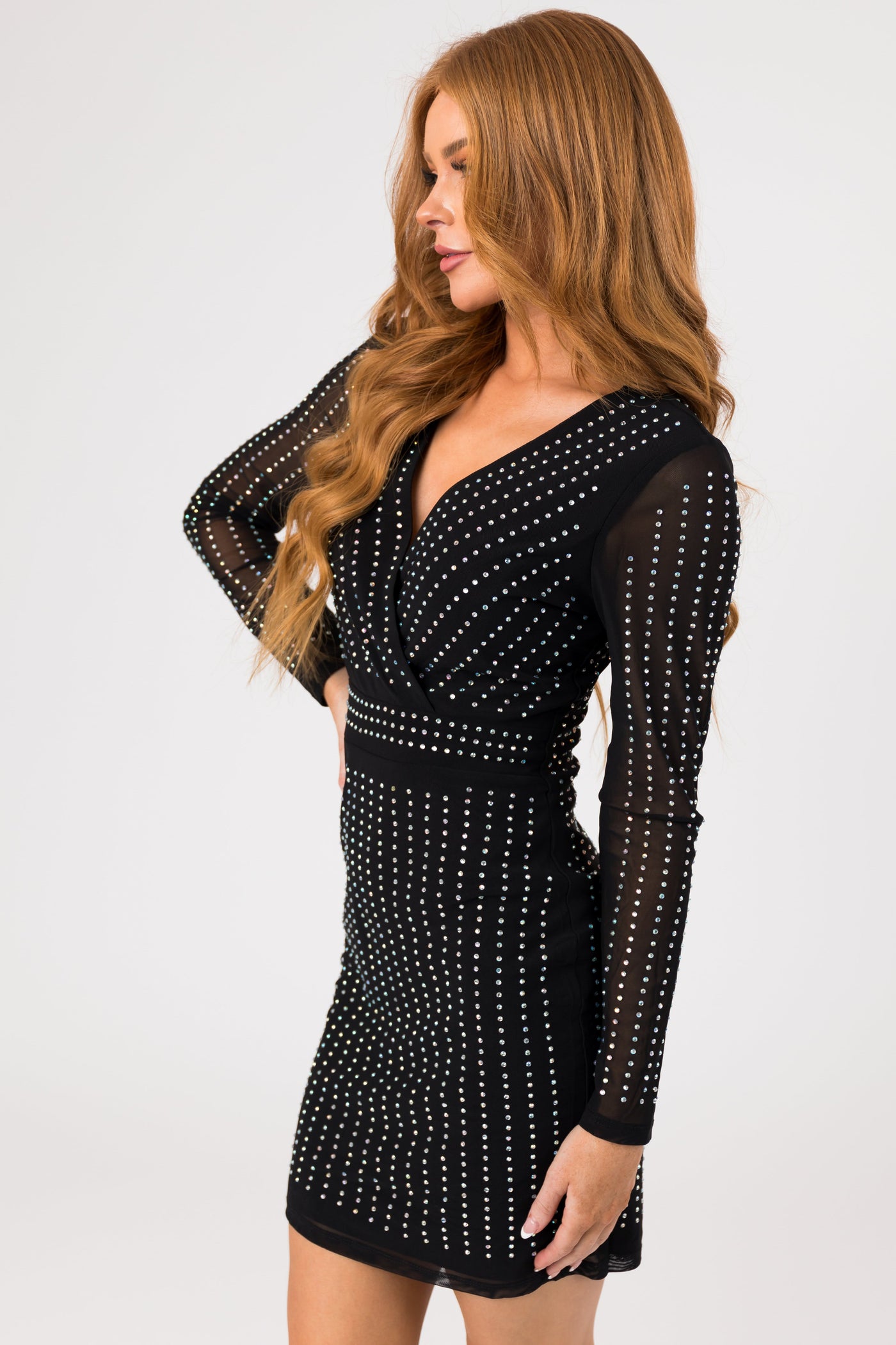 Black Rhinestone and Mesh Mini Dress
