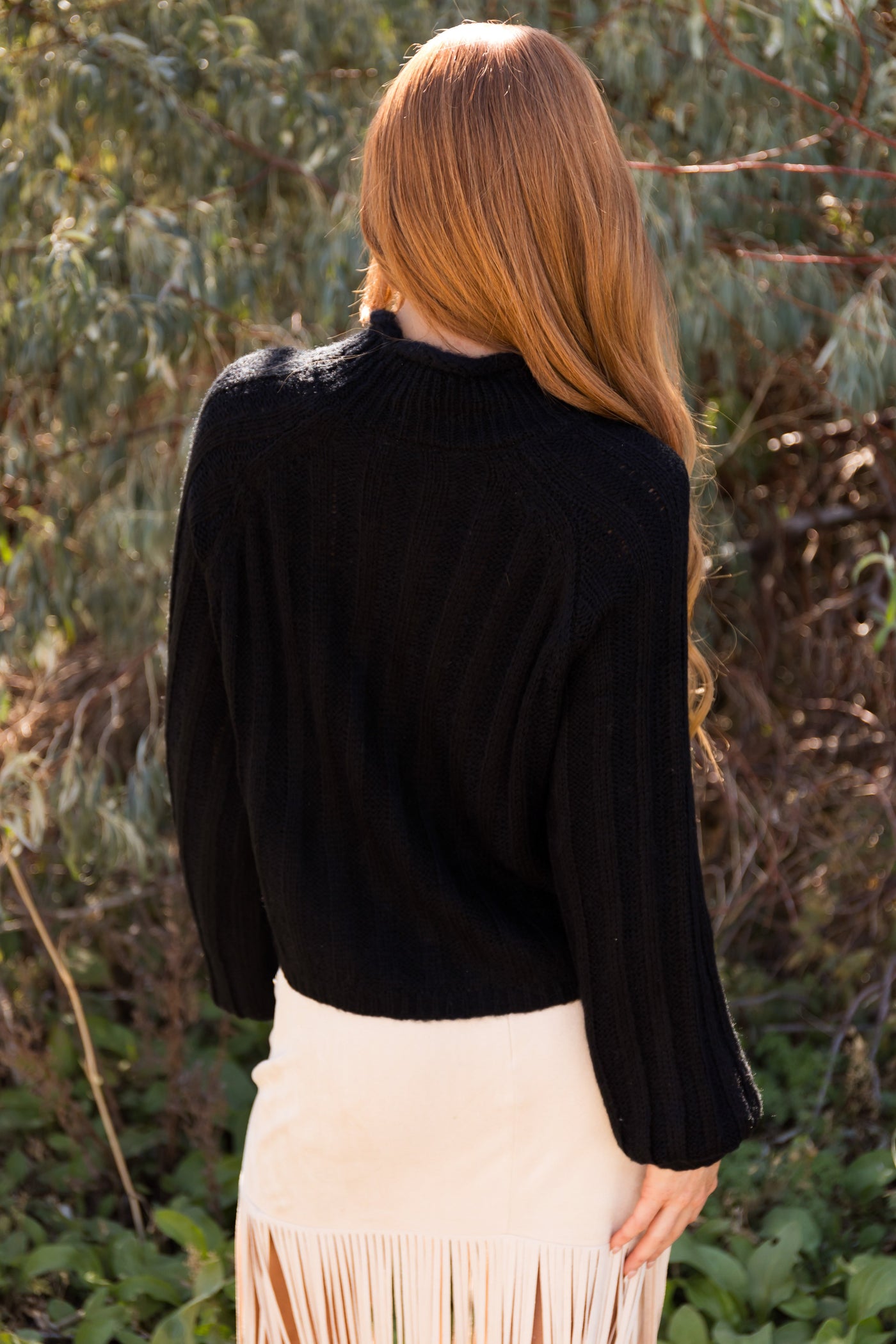 Black Ribbed High Neck Raglan Sweater