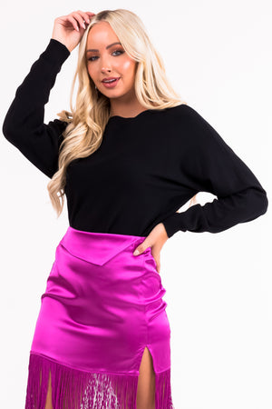 Black Ribbed Trim Super Soft Light Sweater