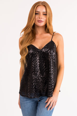 Black Scalloped Sequined Woven Camisole