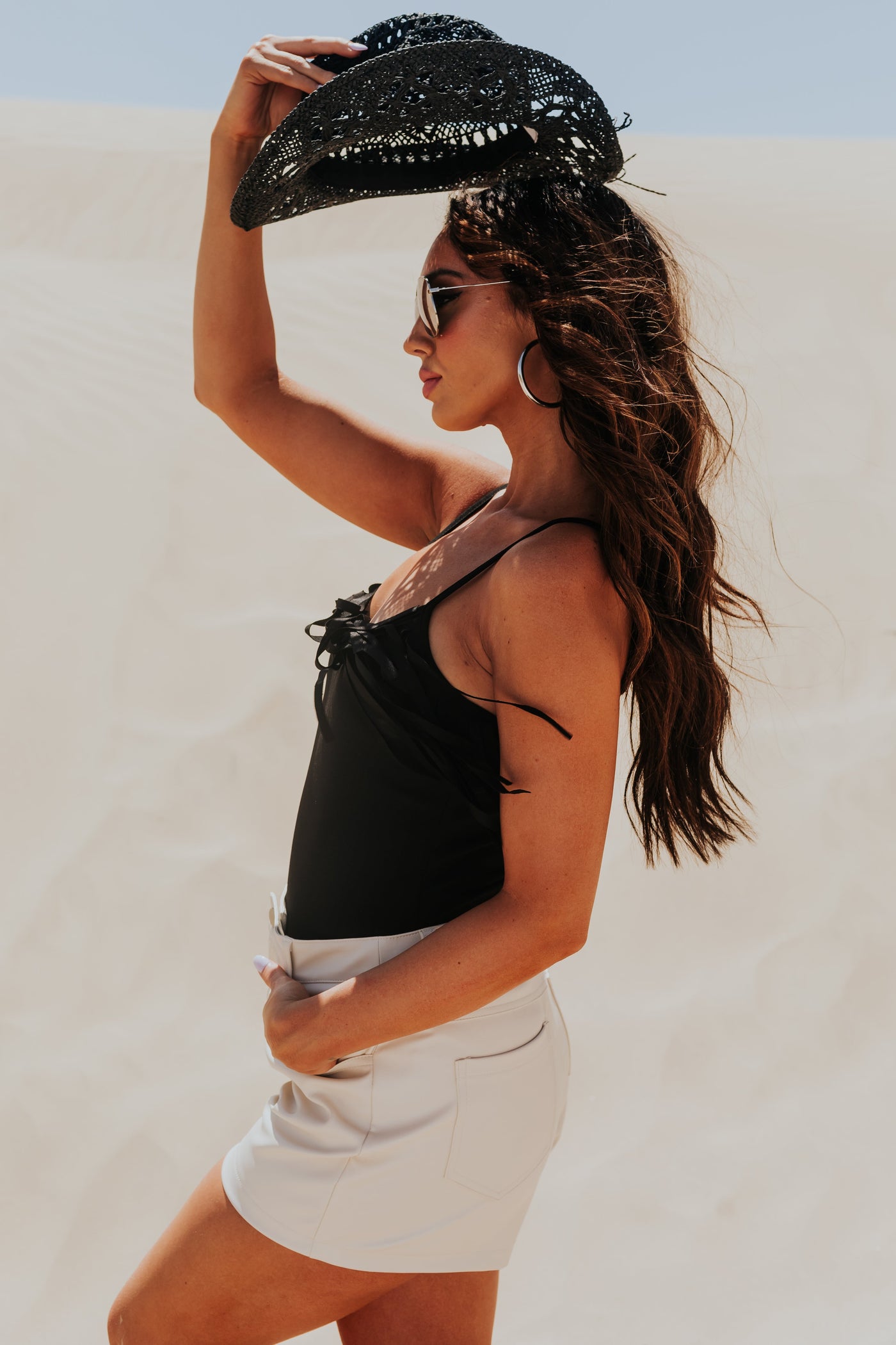 Black Sleeveless Bodysuit with Fringe