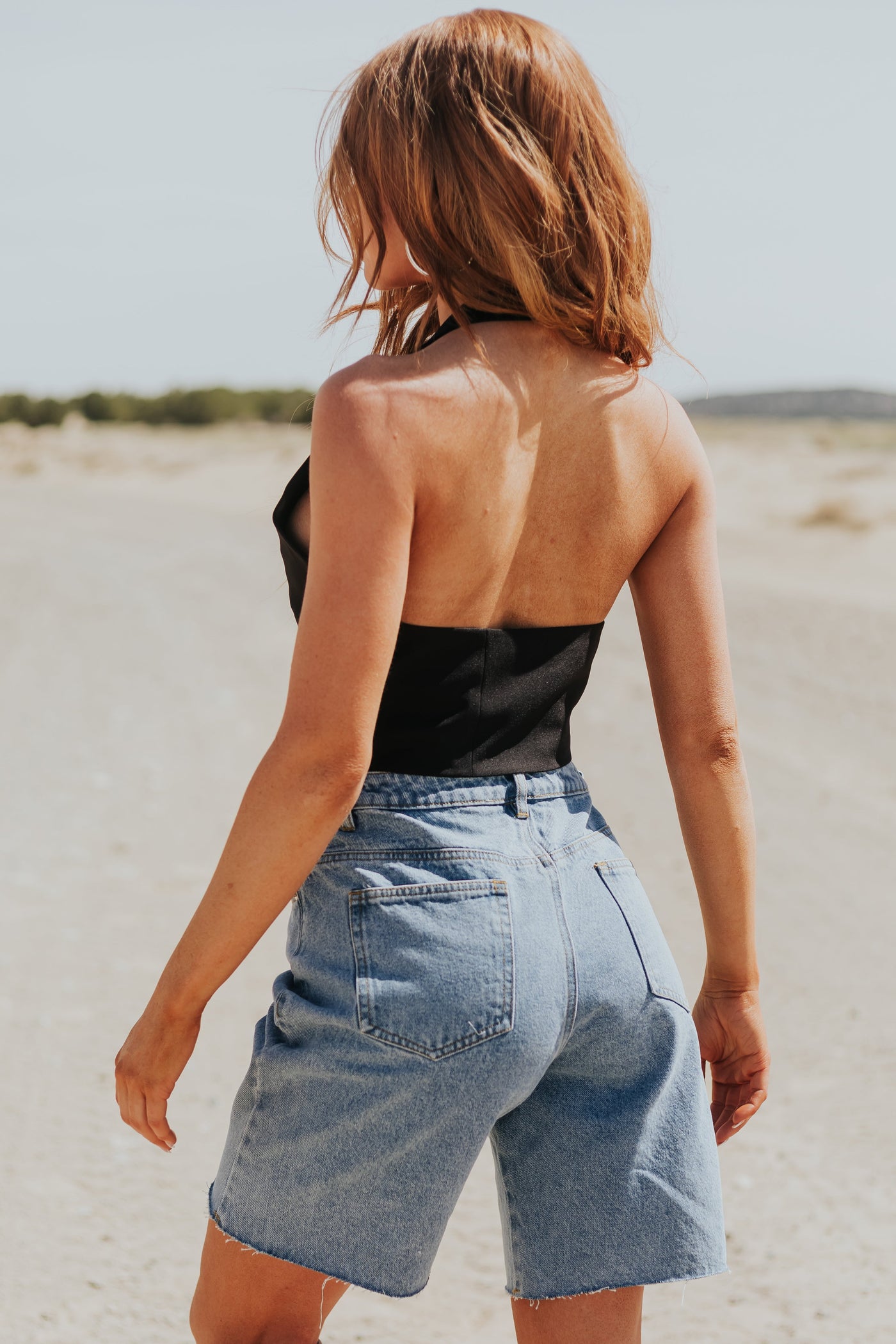 Black Sleeveless Halter Neck Button Up Vest