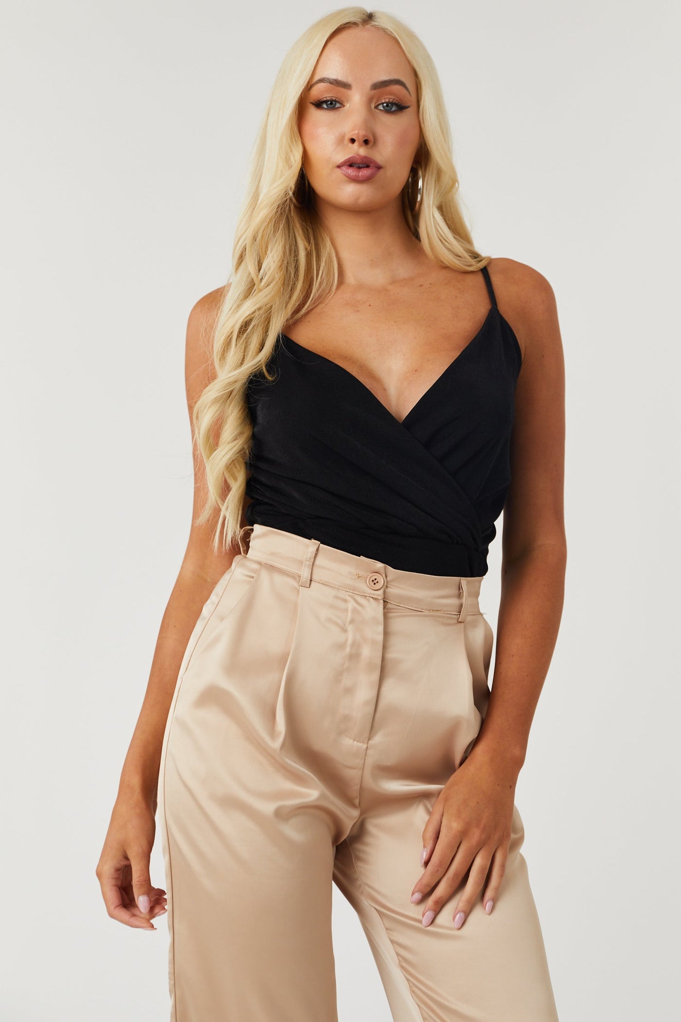 Black Sleeveless V Neck Knit Bodysuit