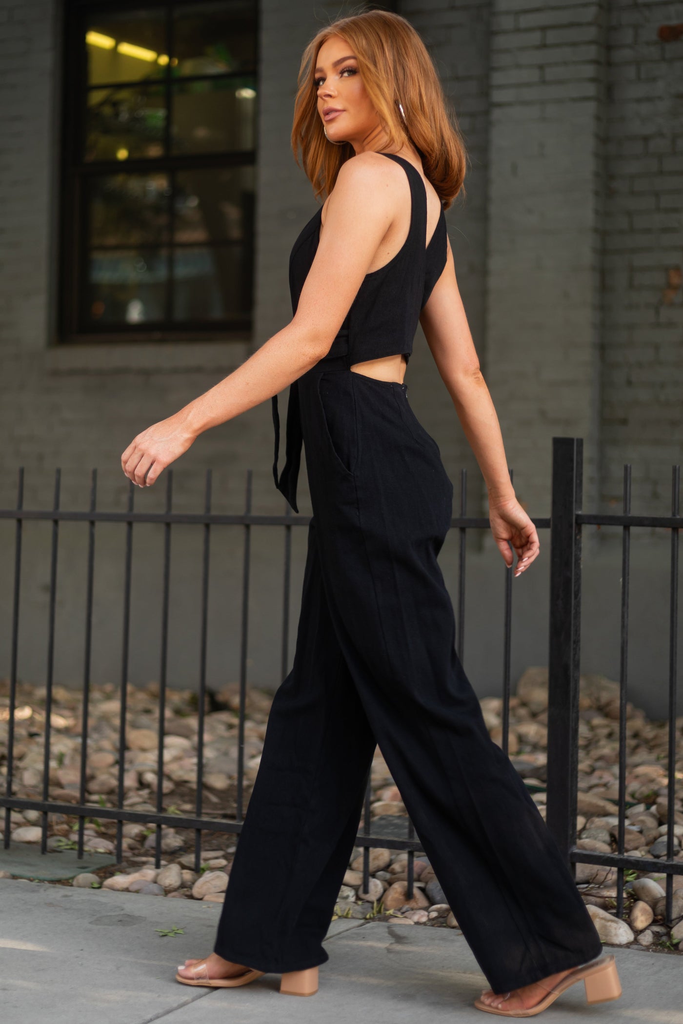 Black Sleeveless Wide Leg Denim Jumpsuit