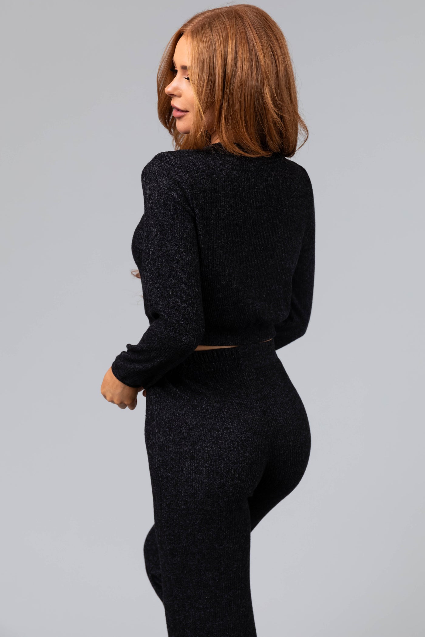 Black Soft Crop Top and Jogger Loungewear Set
