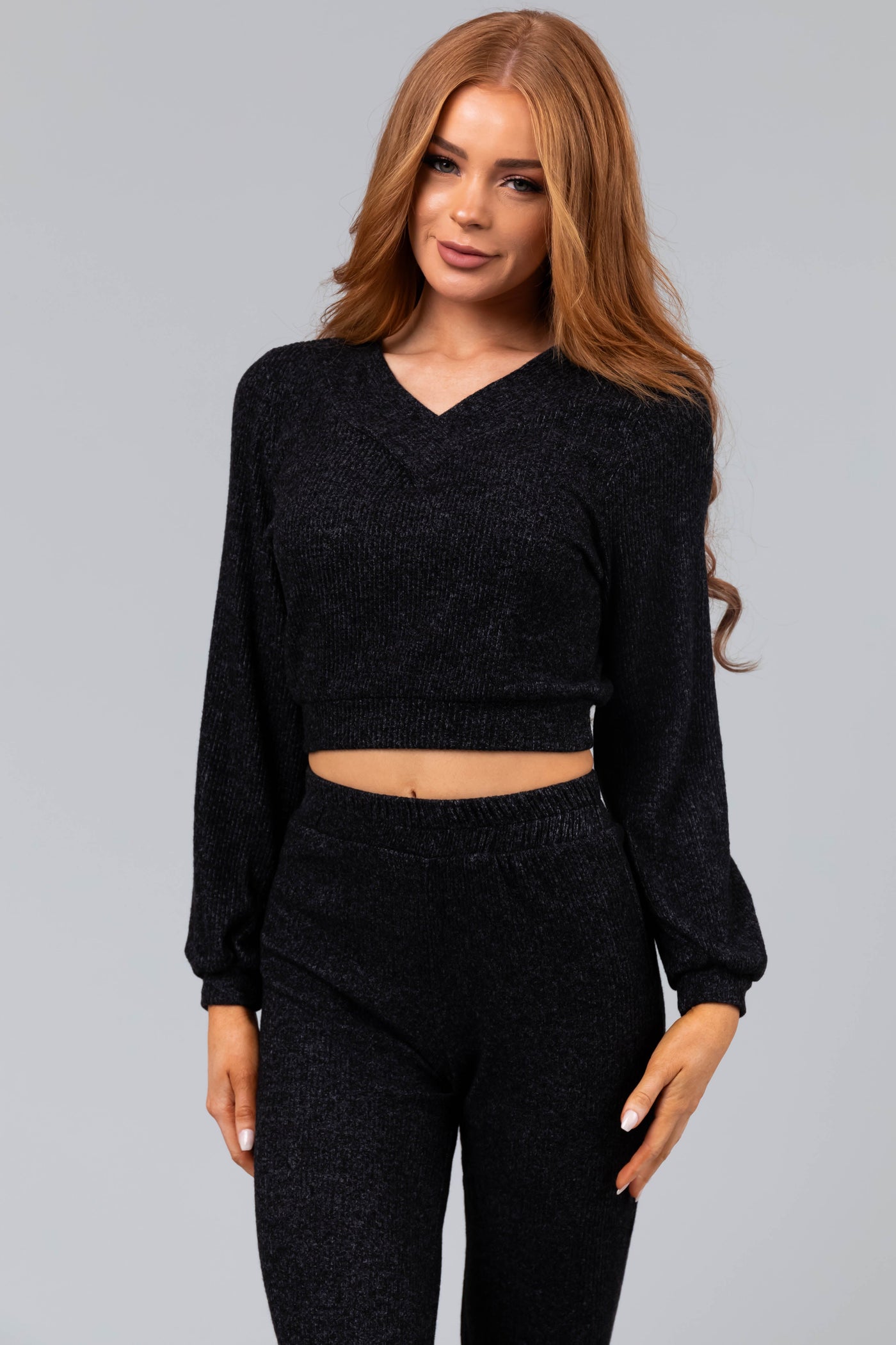 Black Soft Crop Top and Jogger Loungewear Set