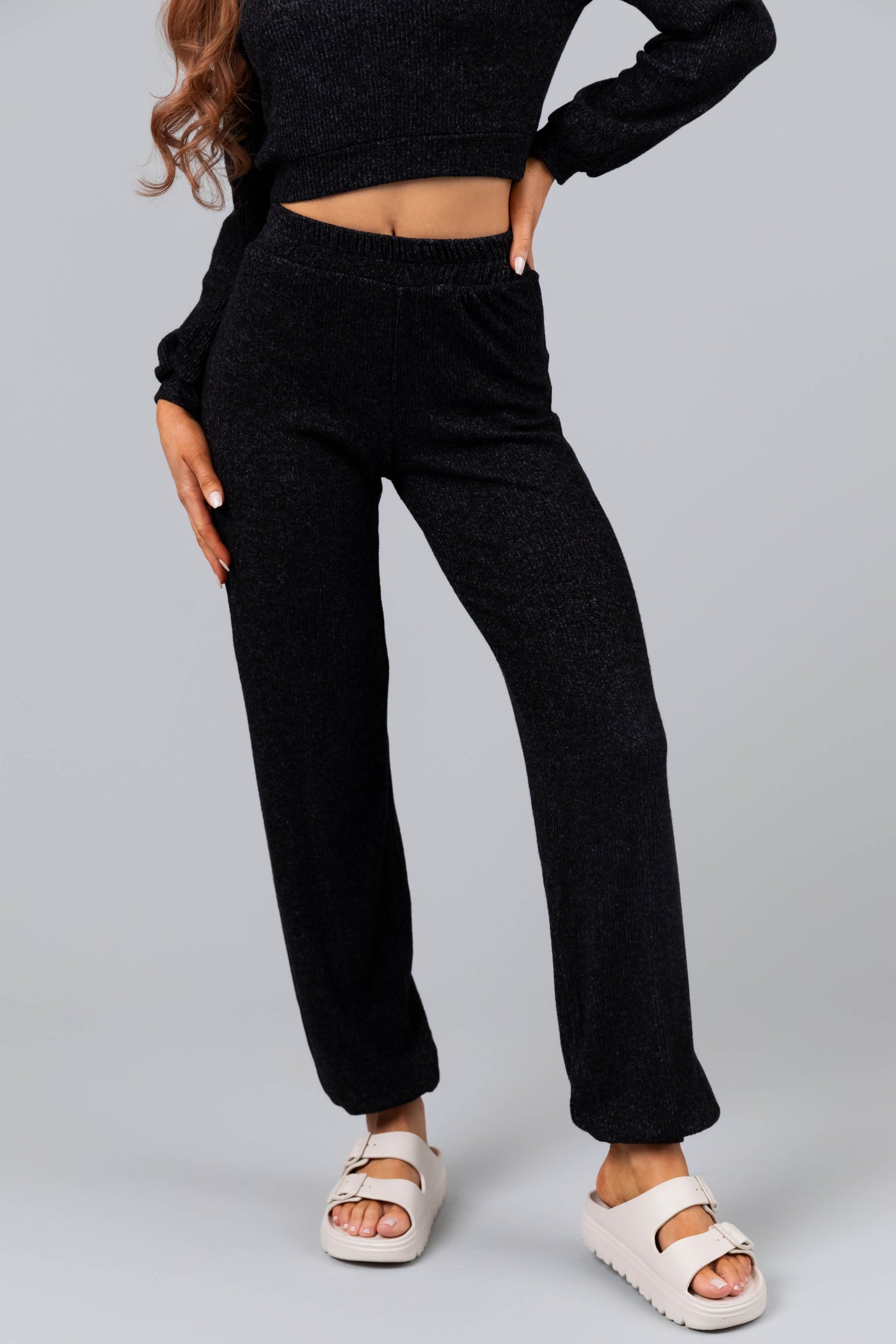 Black Soft Crop Top and Jogger Loungewear Set