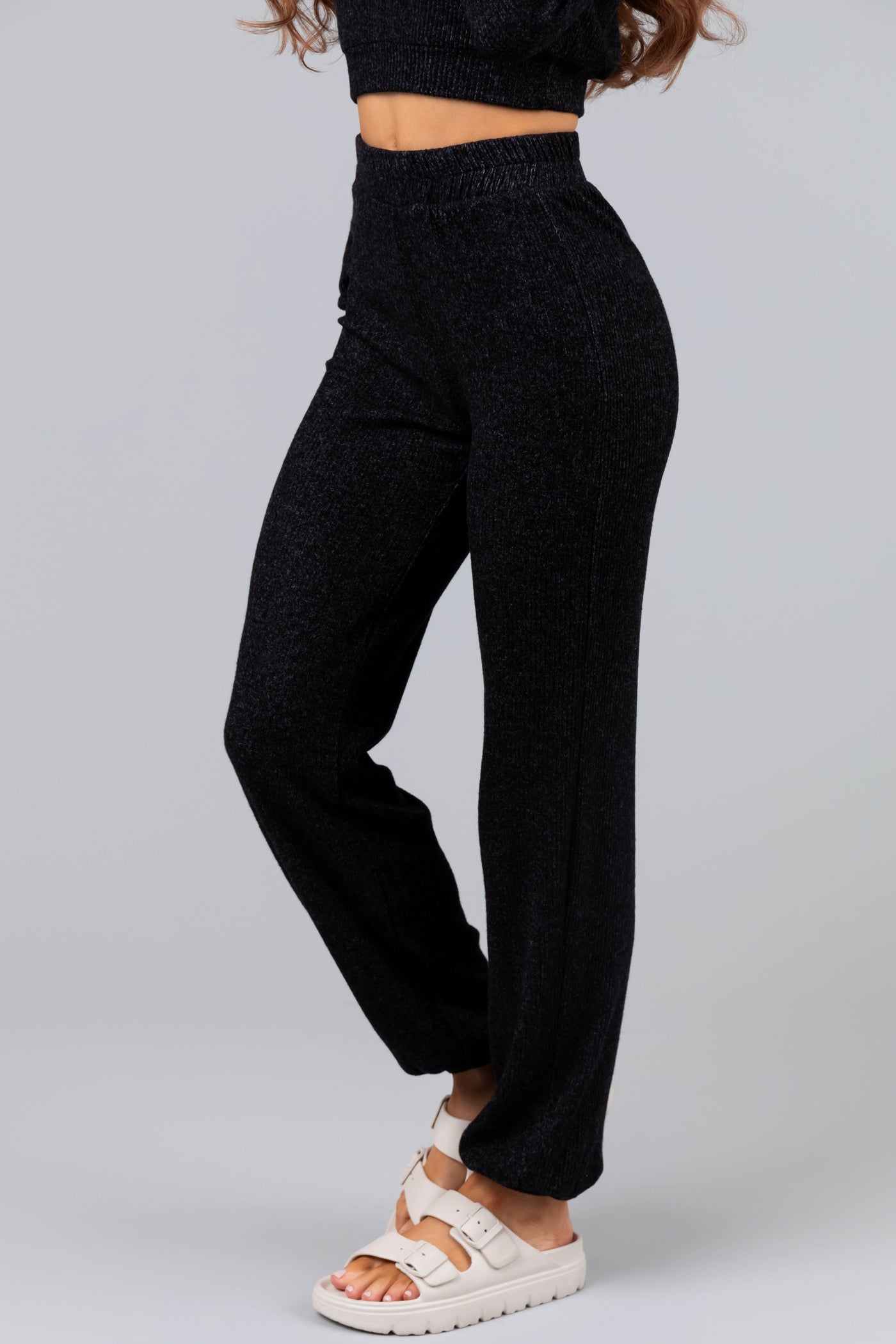 Black Soft Crop Top and Jogger Loungewear Set