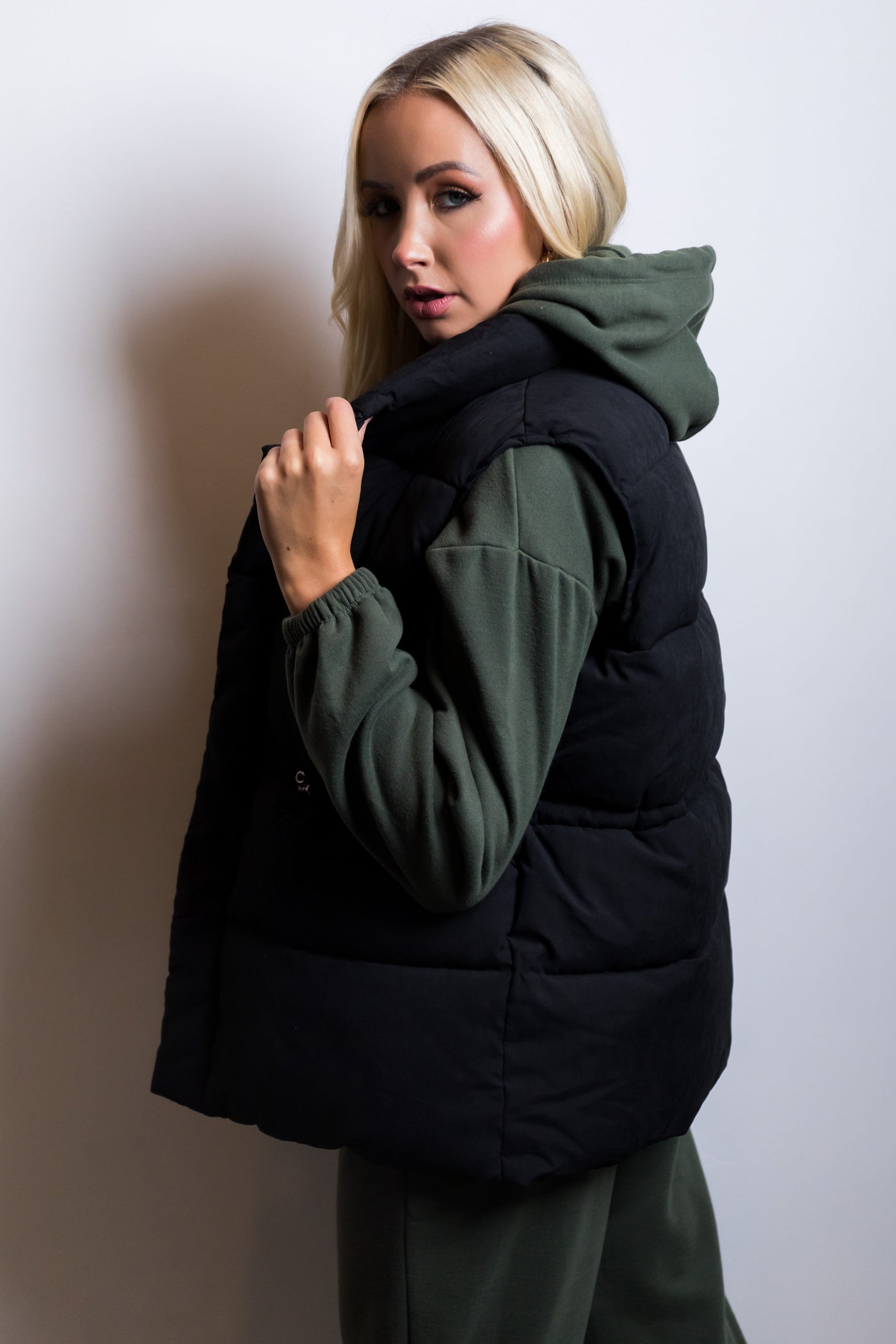 Black Soft Quilted Oversized Puffer Vest