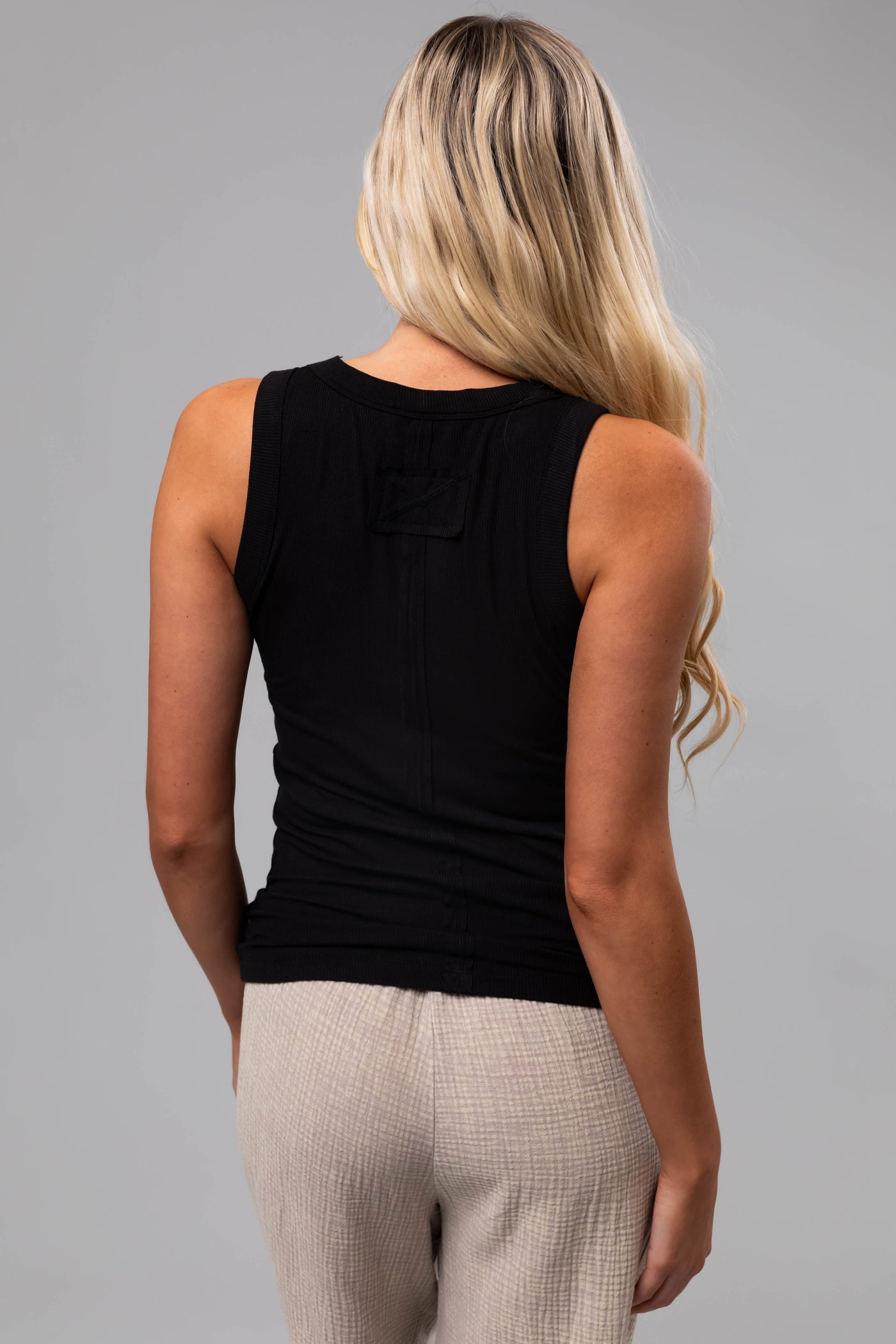 Black Soft Stretchy Ribbed Knit Tank Top