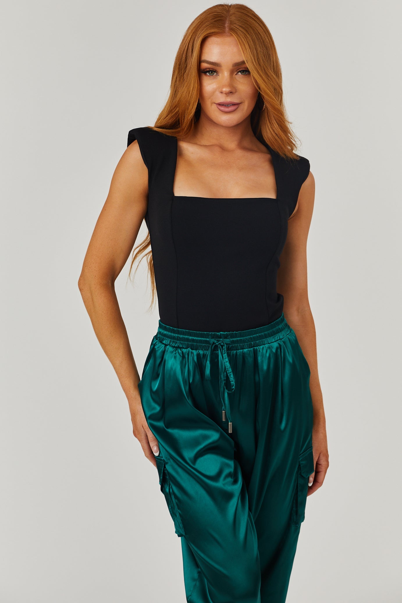 Black Square Neck Dart Seam Bodysuit