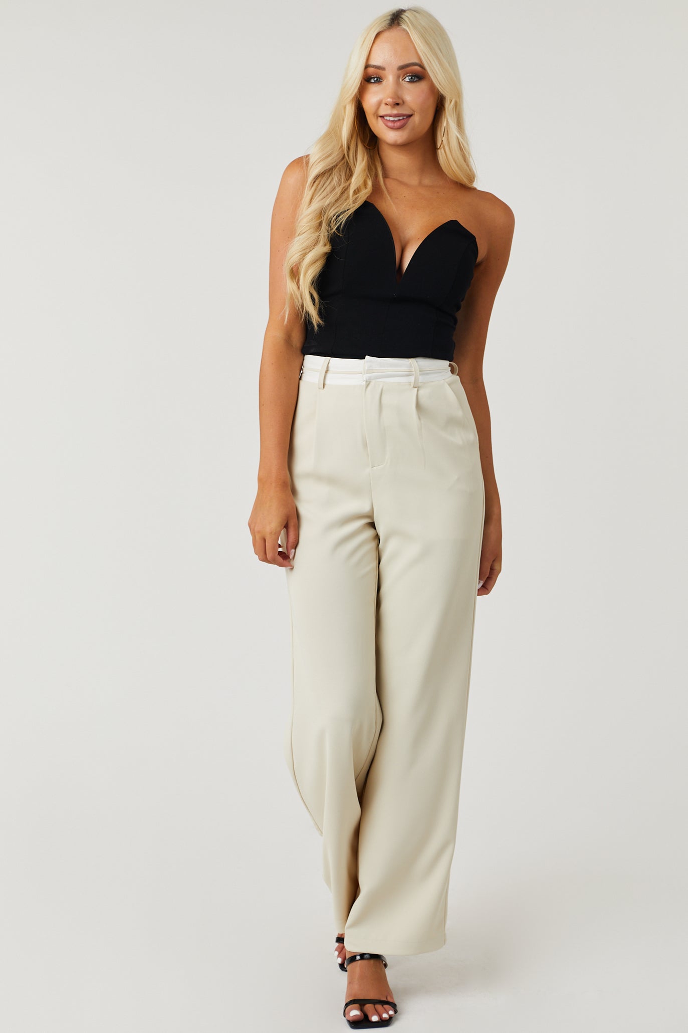 Black Strapless Deep V Neck Bodysuit