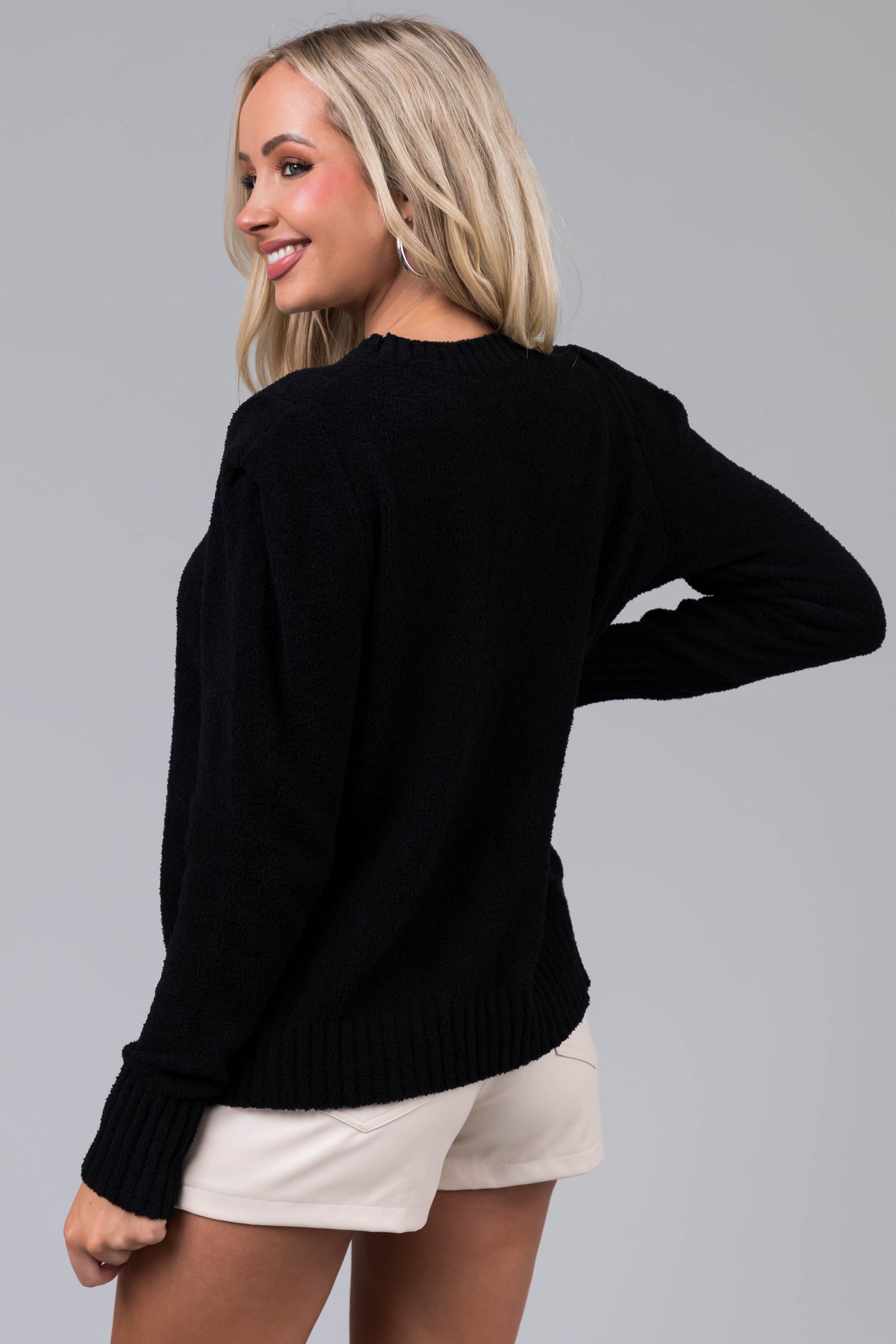 Black Super Soft Defined Shoulder Sweater