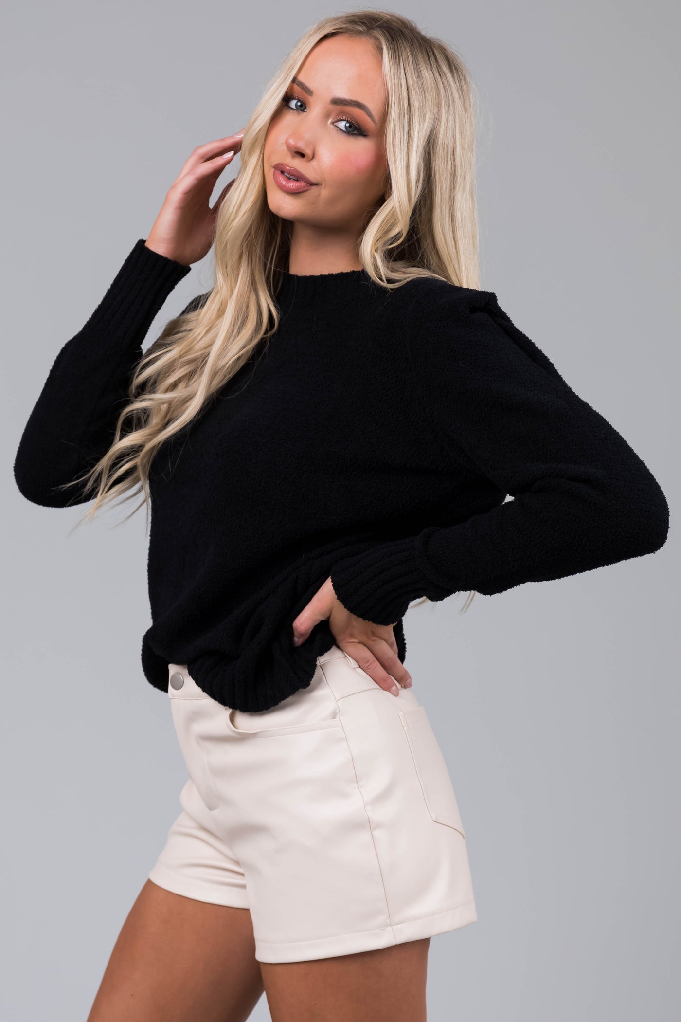 Black Super Soft Defined Shoulder Sweater