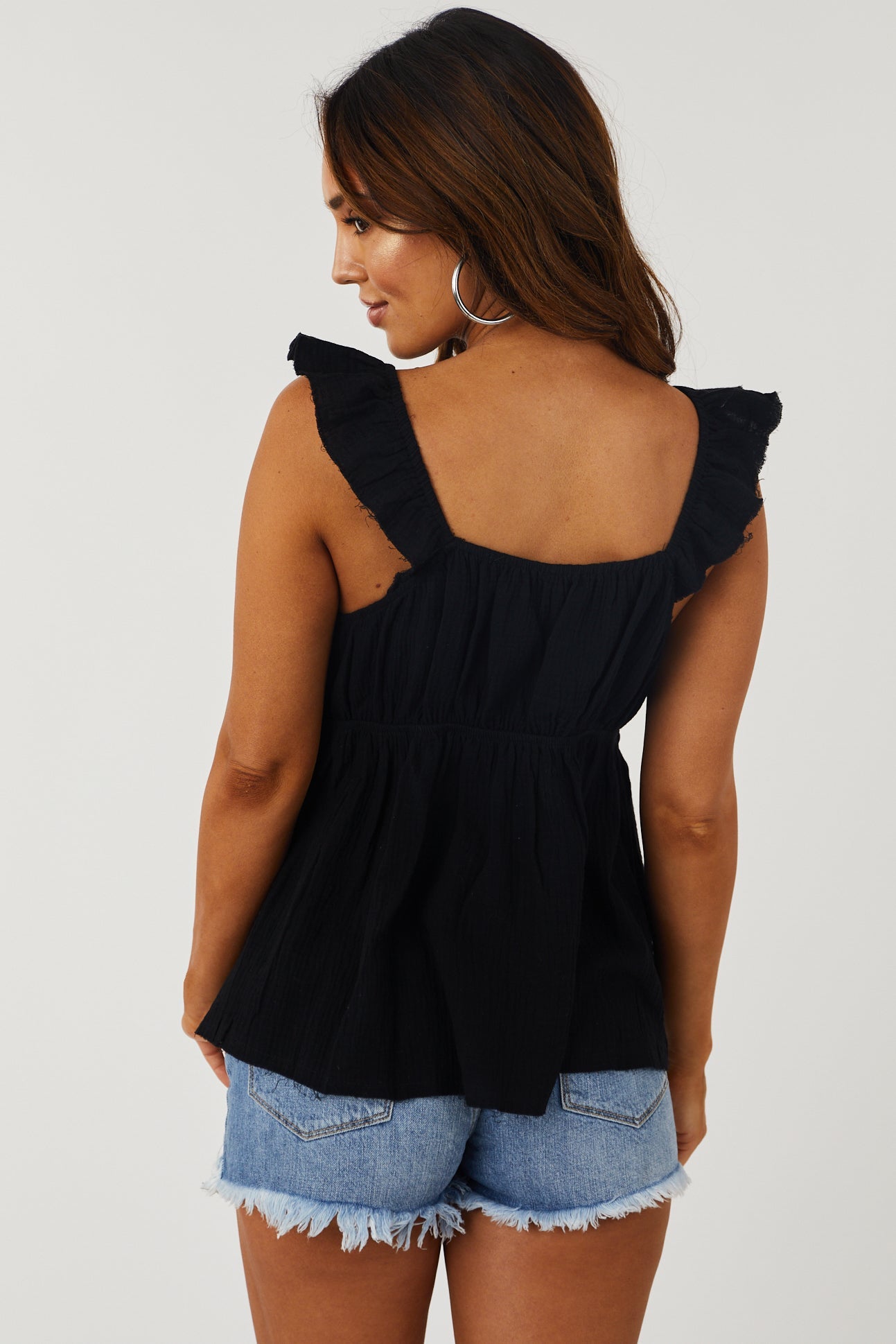 Black Sweetheart Neck Babydoll Cotton Tank Top