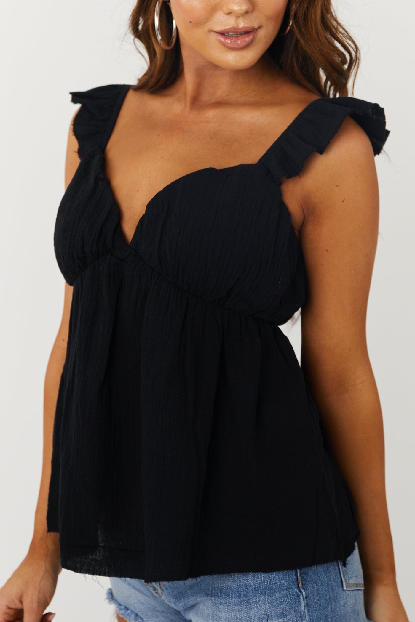 Black Sweetheart Neck Babydoll Cotton Tank Top