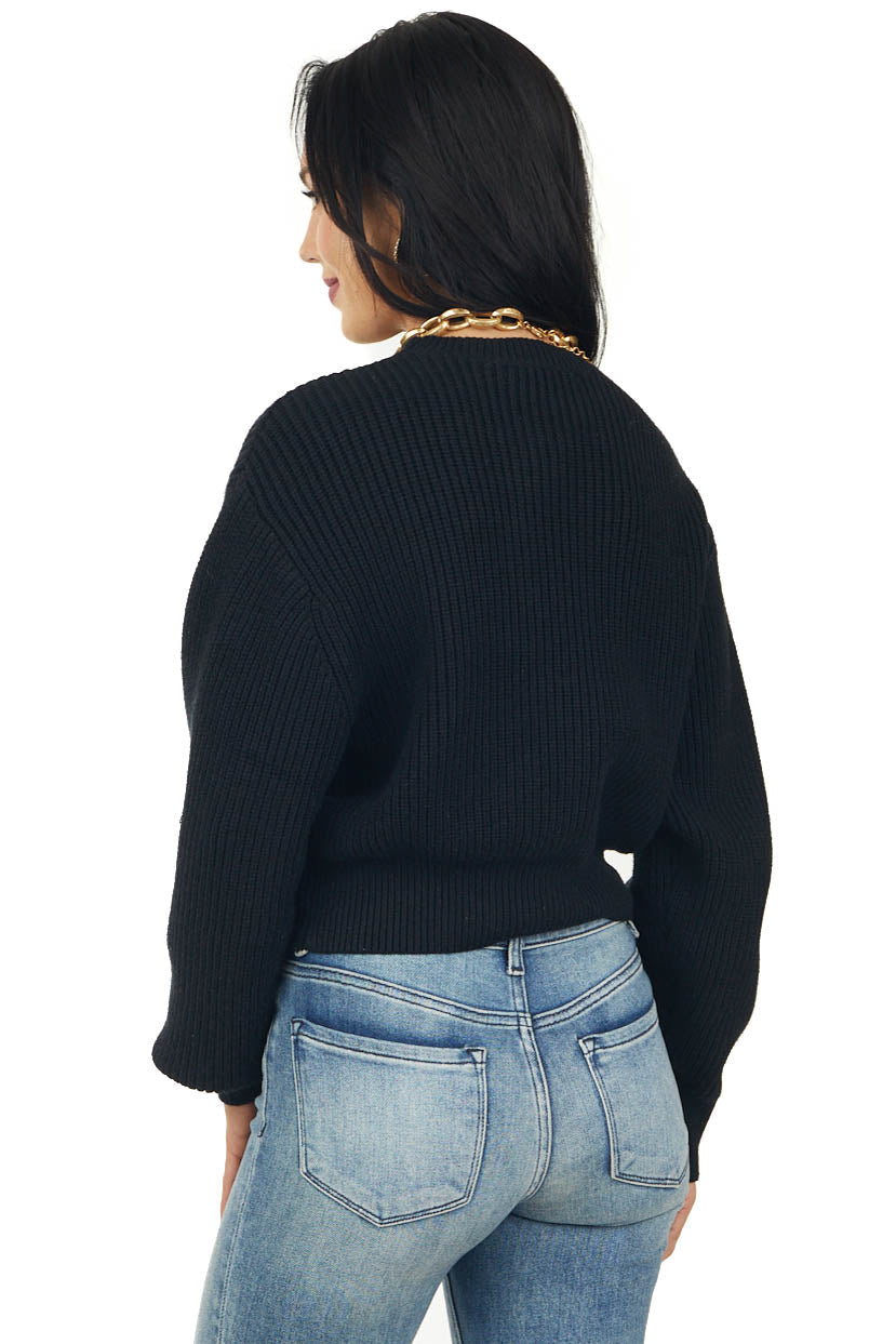 Black Thick Ribbed Cropped Sweater Top