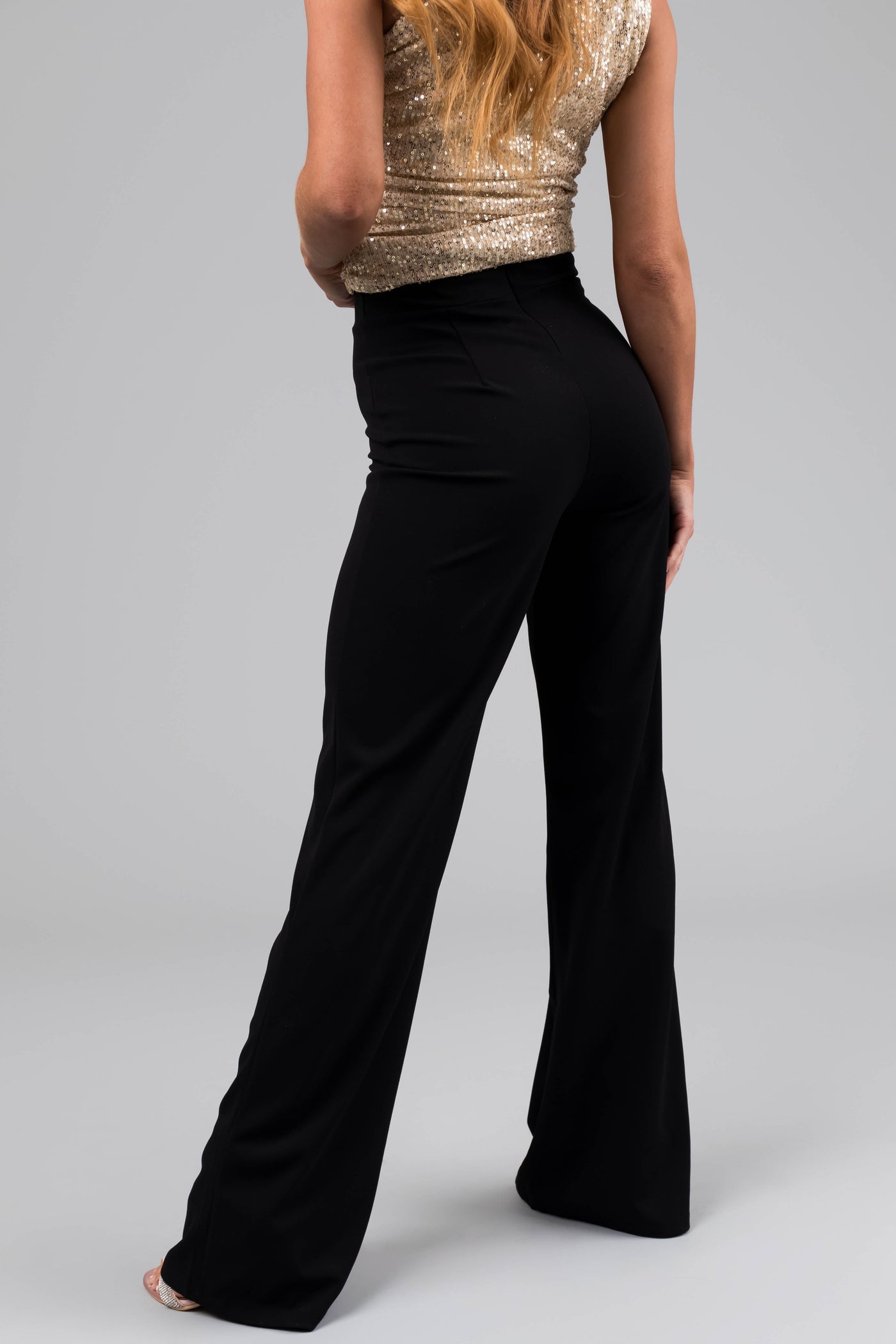 Black Vertical Seam Wide Leg Pants