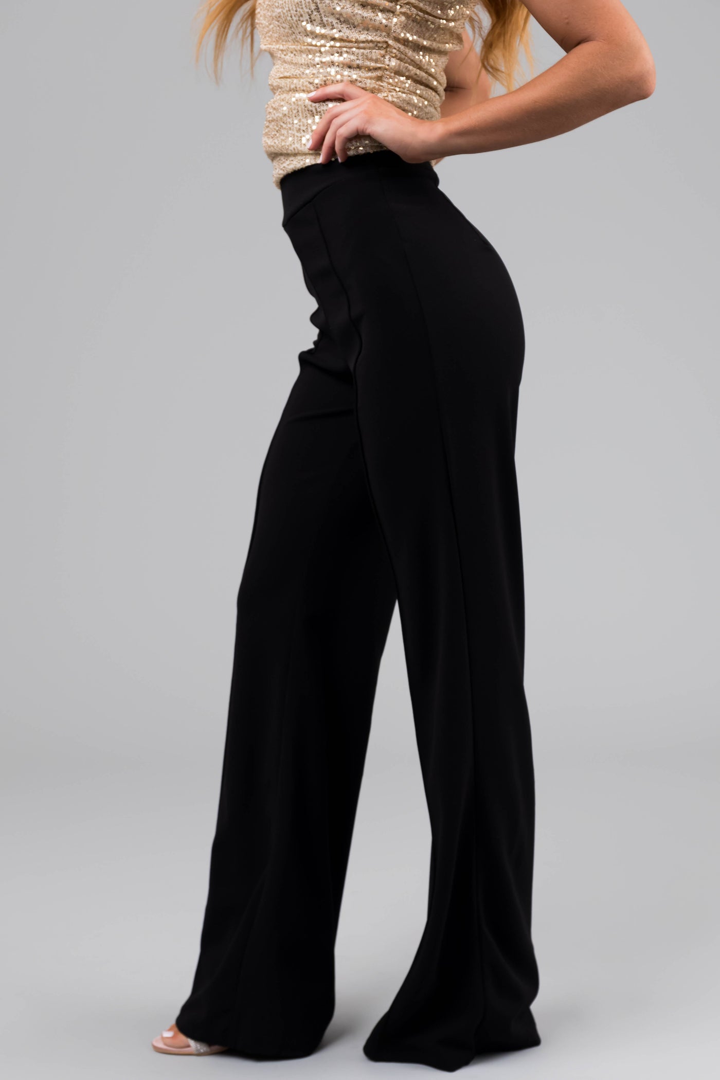 Black Vertical Seam Wide Leg Pants