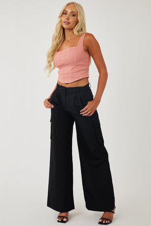 Black Wide Leg Cargo Pants with Pockets