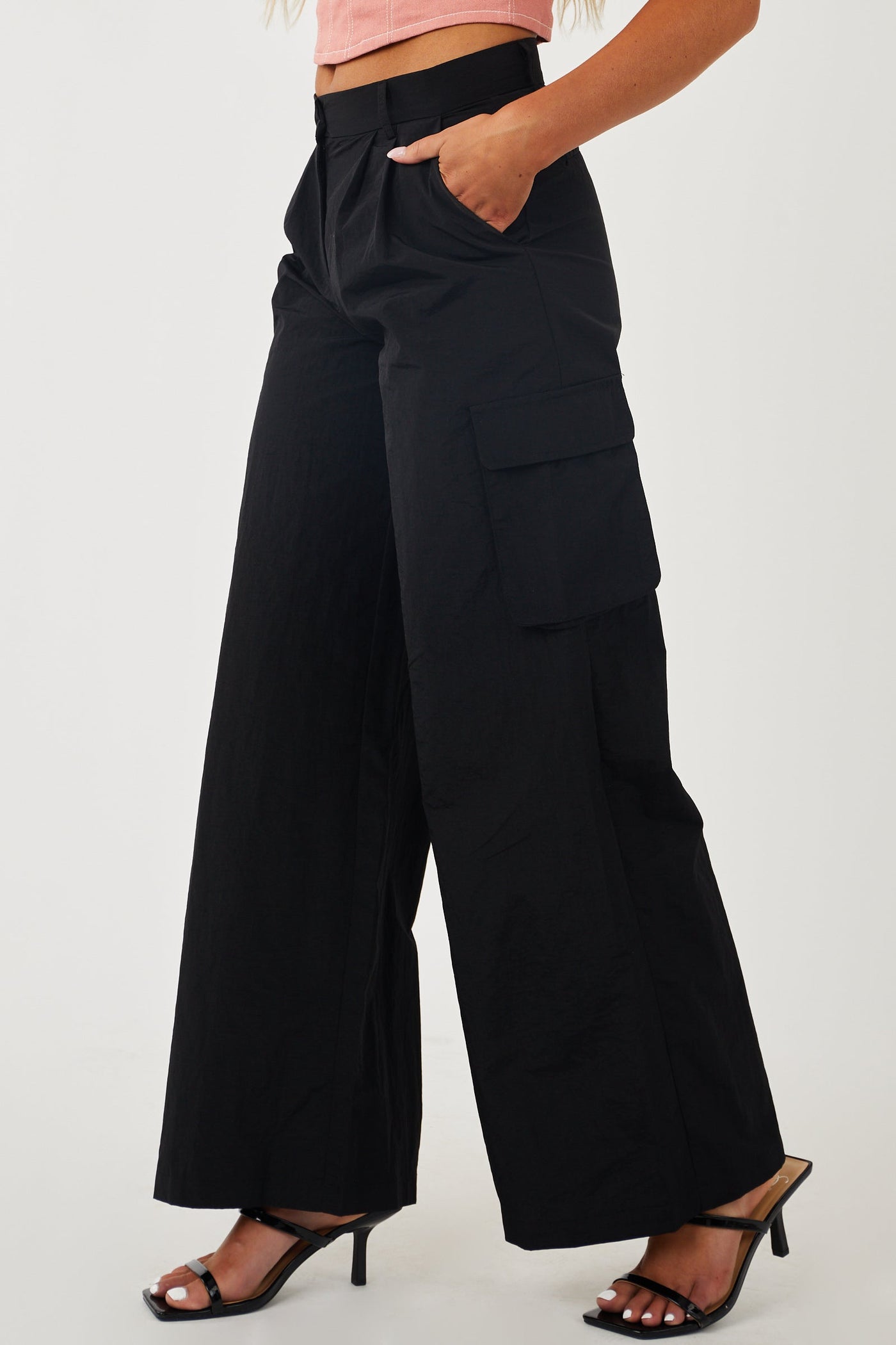 Black Wide Leg Cargo Pants with Pockets